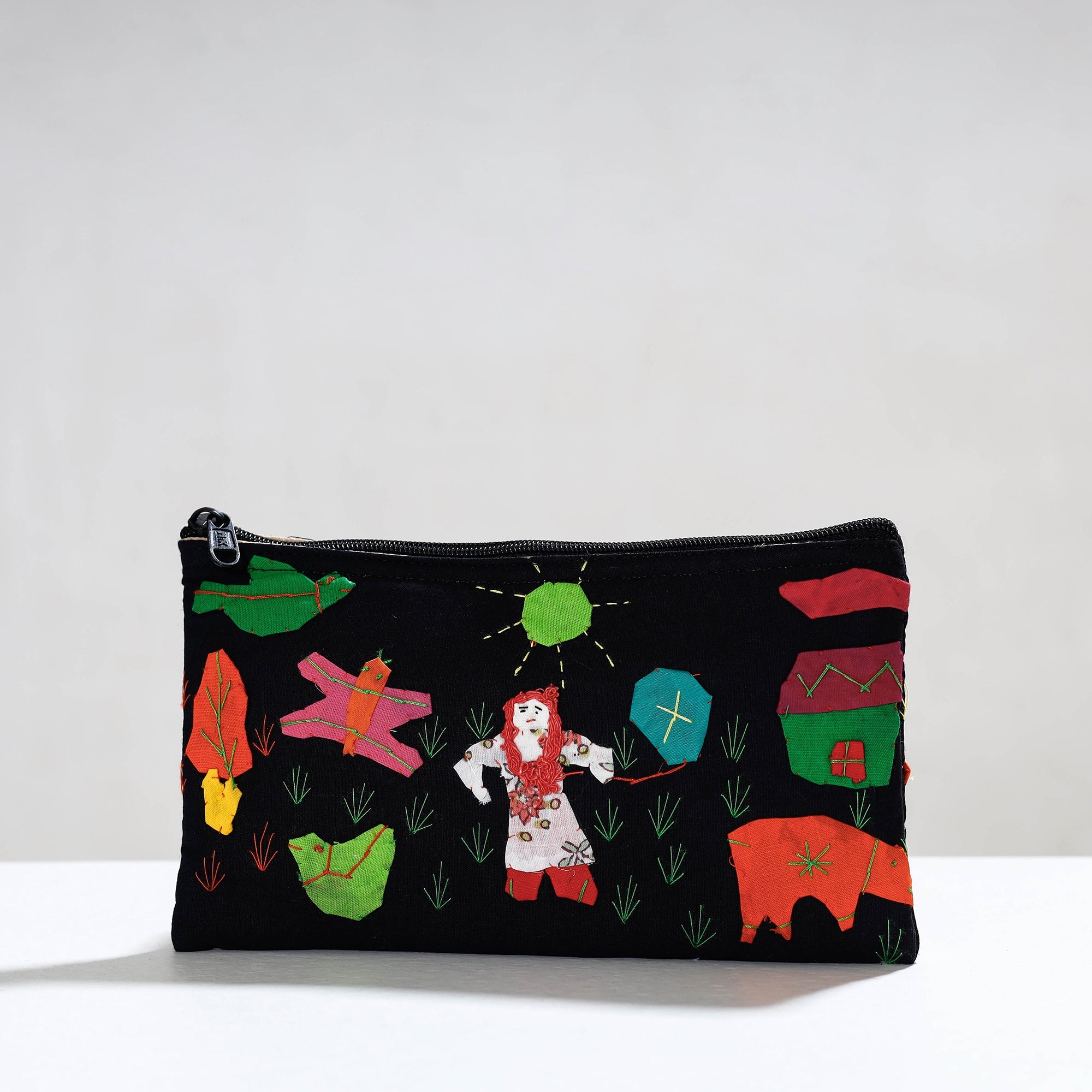 ASHOKA ASSEMBLE - CELEBRATING CRAFTS OF ODISHA Black - Pipli Applique Work Cotton Cosmetic Pouch