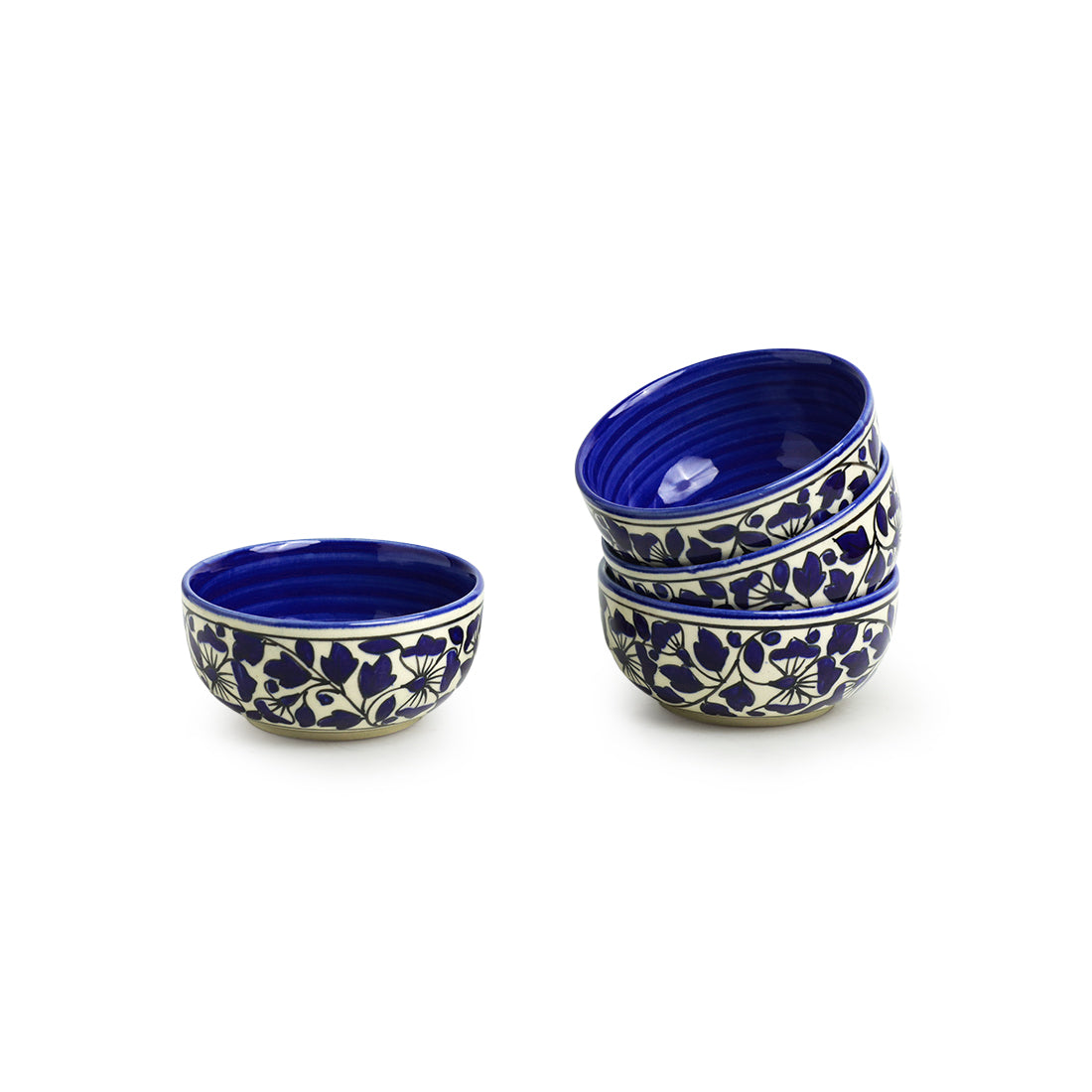 EXCLUSIVELANE 'Badamwari Bagheecha-2' Handpainted Ceramic Dinner Bowls/Katoris (Set of 4, 220 ML, Microwave Safe) - view 2