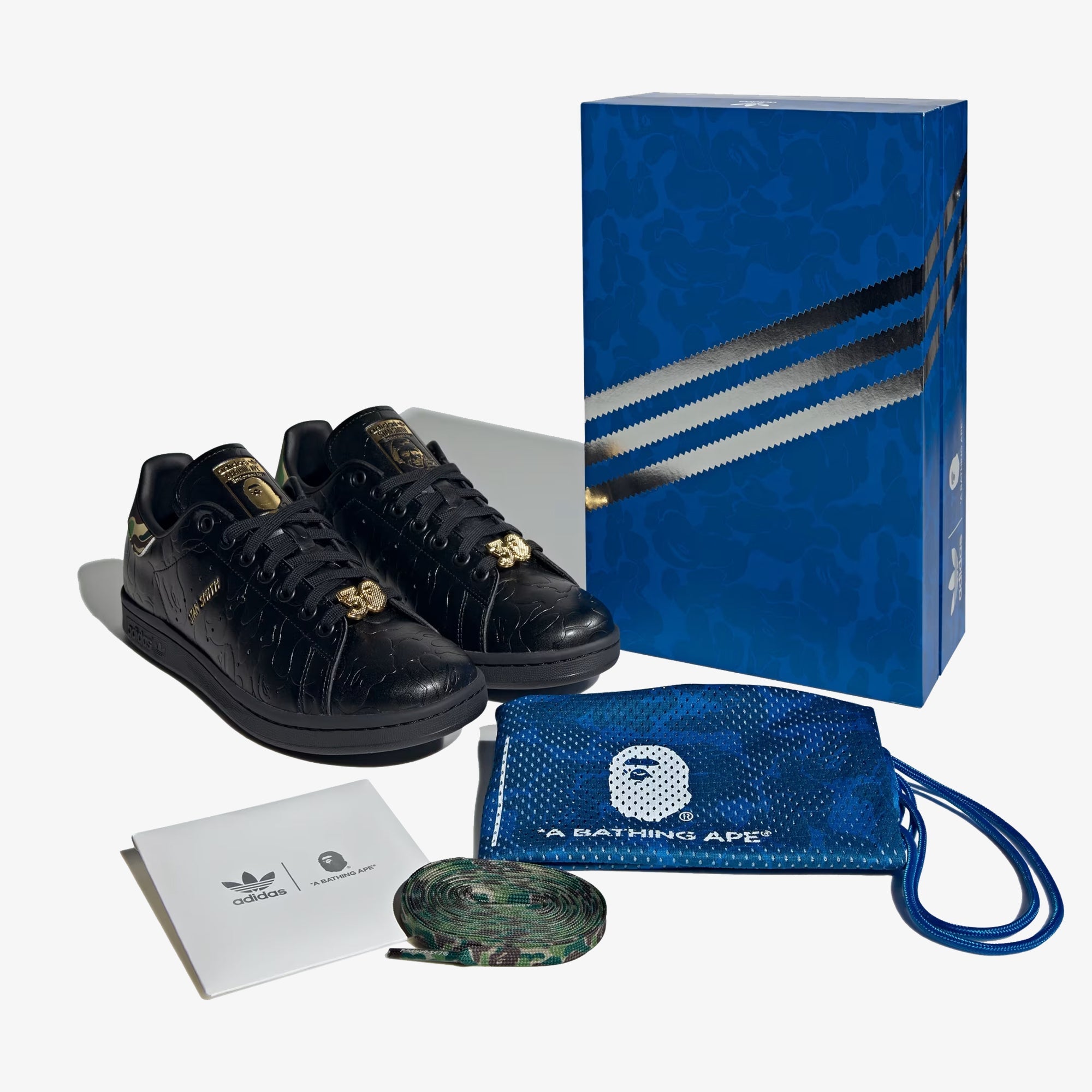 Adidas Originals | X BAPE STAN SMITH { CORE BLACK/GOLD METALLIC - view 2