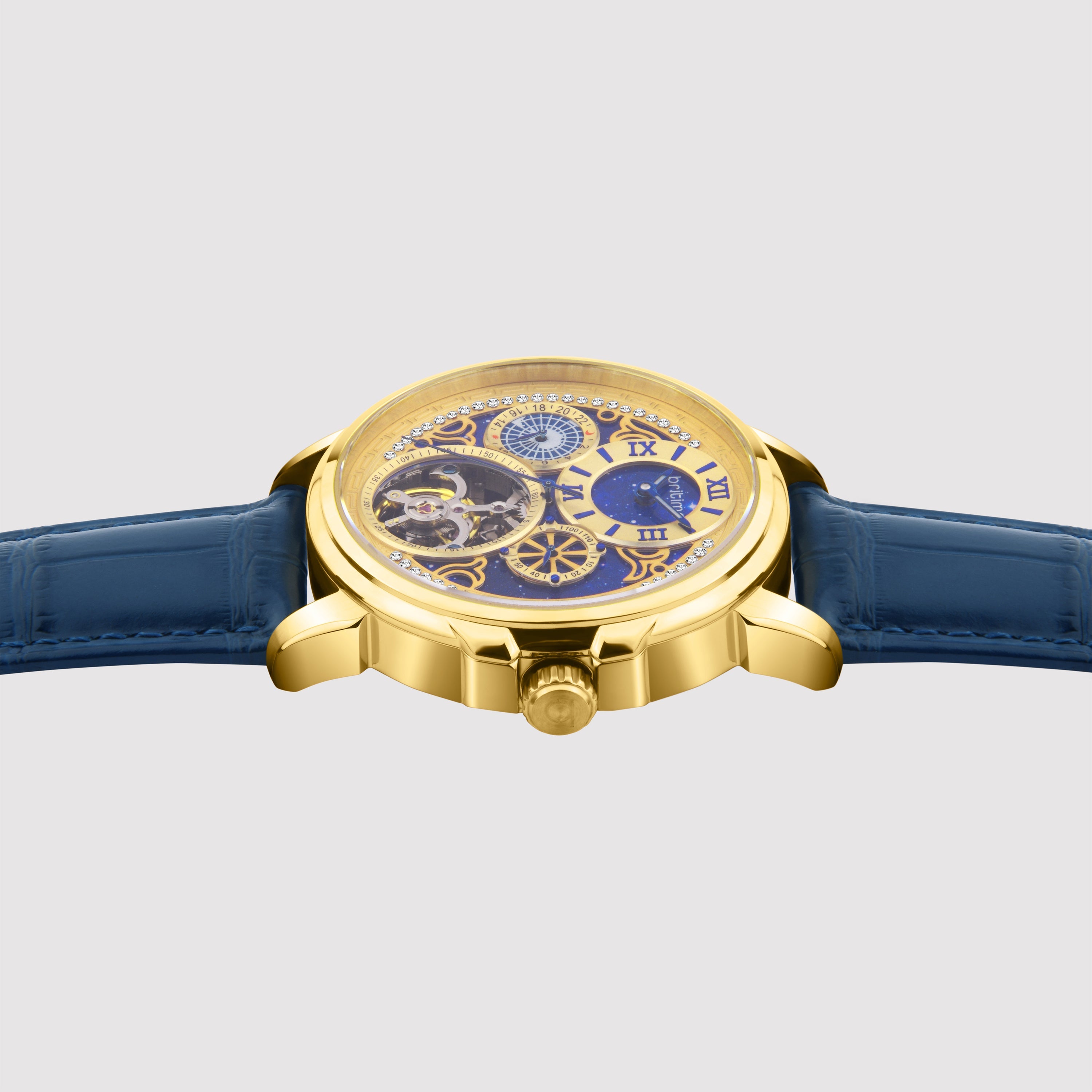 Britime Aquatica Men Automatic Blue Dial Multi-Function Leather Watch 274-L20507 - view 3