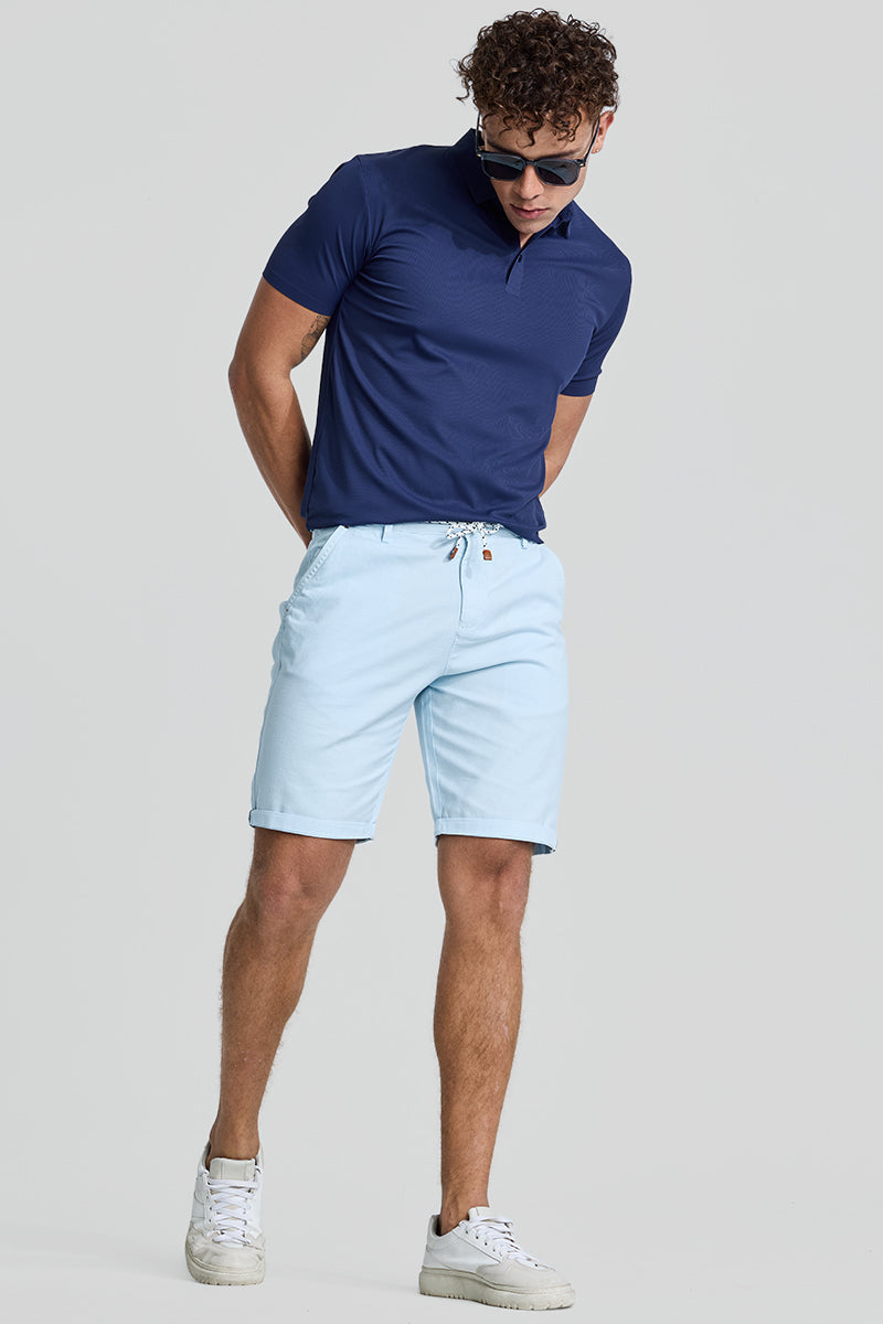 SNITCH Light Blue Plain Linen Regular Fit Shorts - view 3