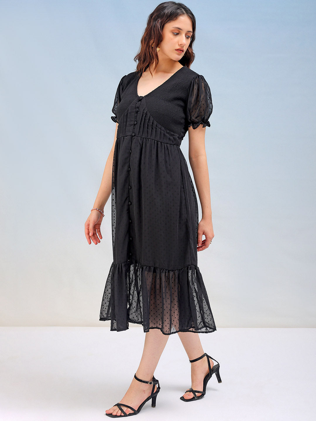 Freehand By The Indian Garage Co Women's Textured Fit and Flare Tiered Dress - view 3