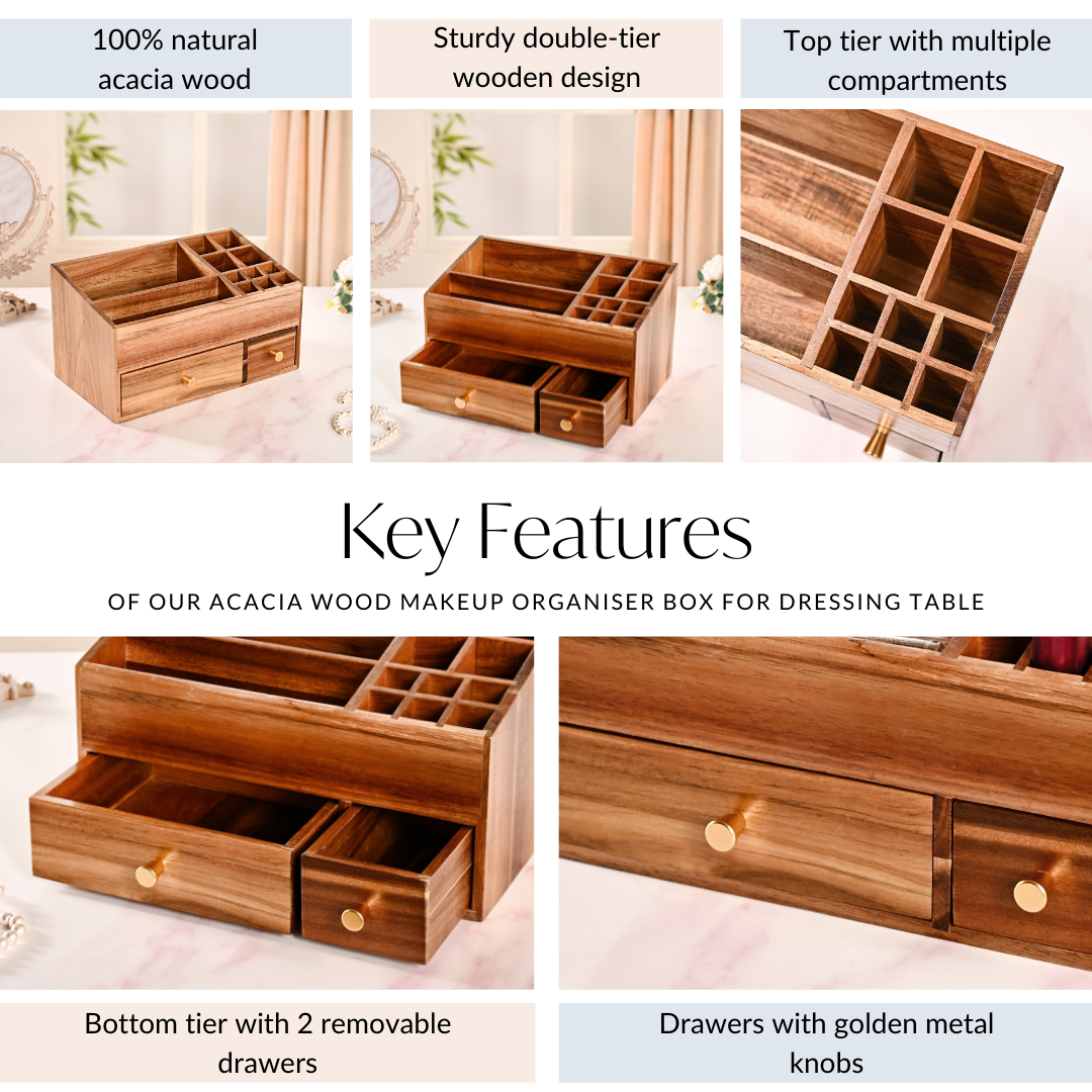 Nestasia Acacia Wood Makeup Organiser Box For Dressing Table - view 5