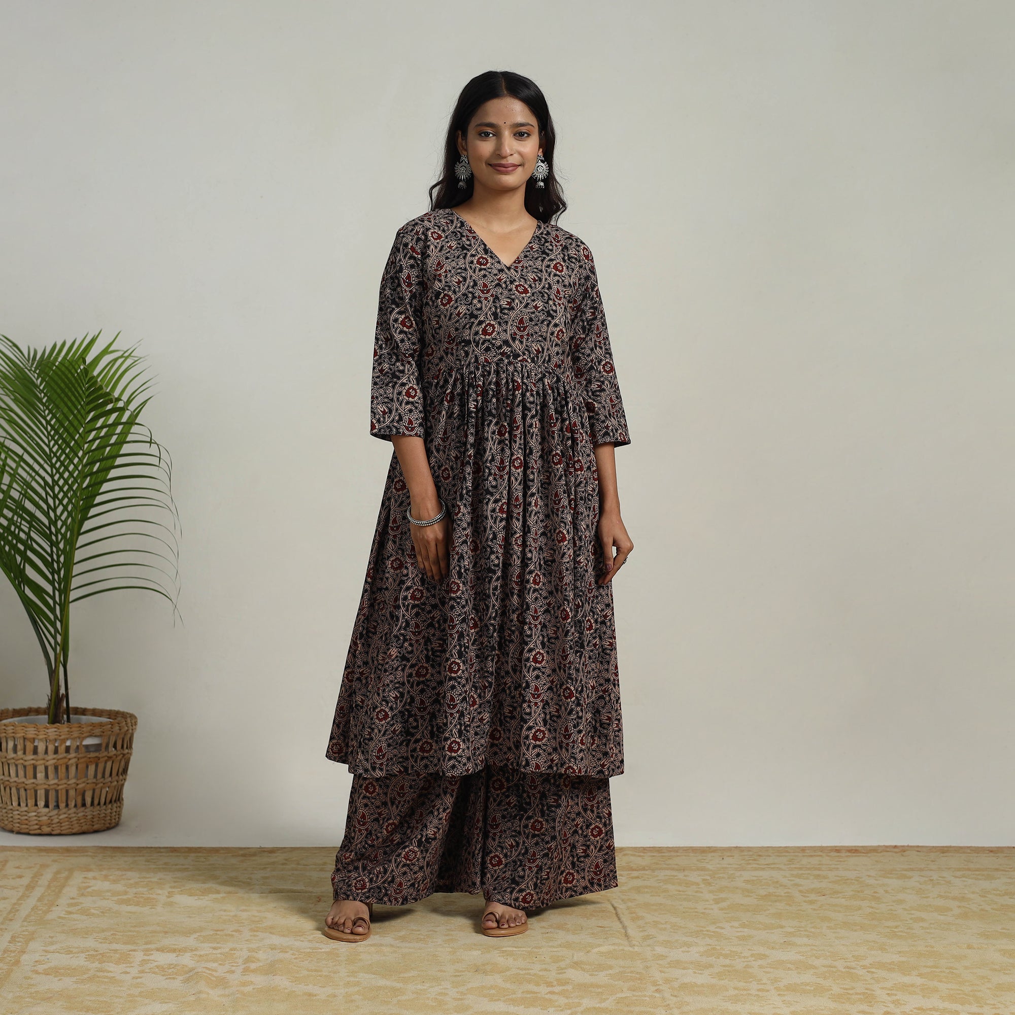 ITOKRI CASUALS Black - Flared Cotton Block Print Kalamkari Kurta Set 18