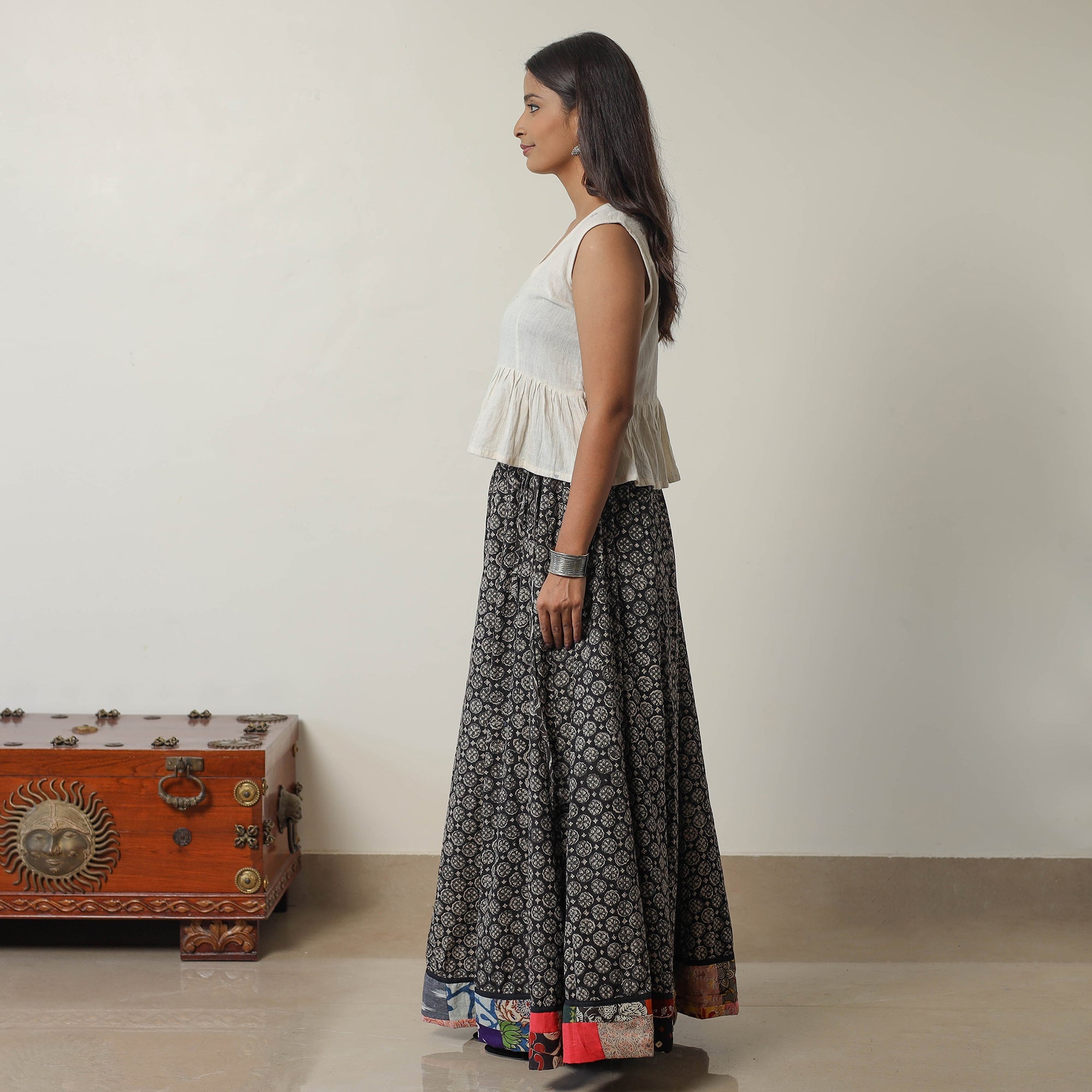 NOORI BAZAR Black - Bagru Block Printed 24 Kali Patchwork Cotton Long Skirt 09 - view 4