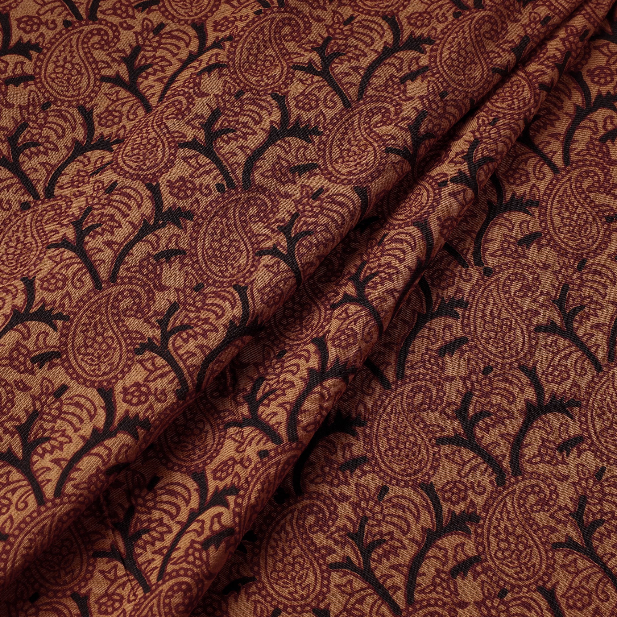 BAGH PRINTS BY UMAR FARUK KHATRI Brown - Bagh Hand Block Printed Chanderi Silk Handloom Fabric - view 2