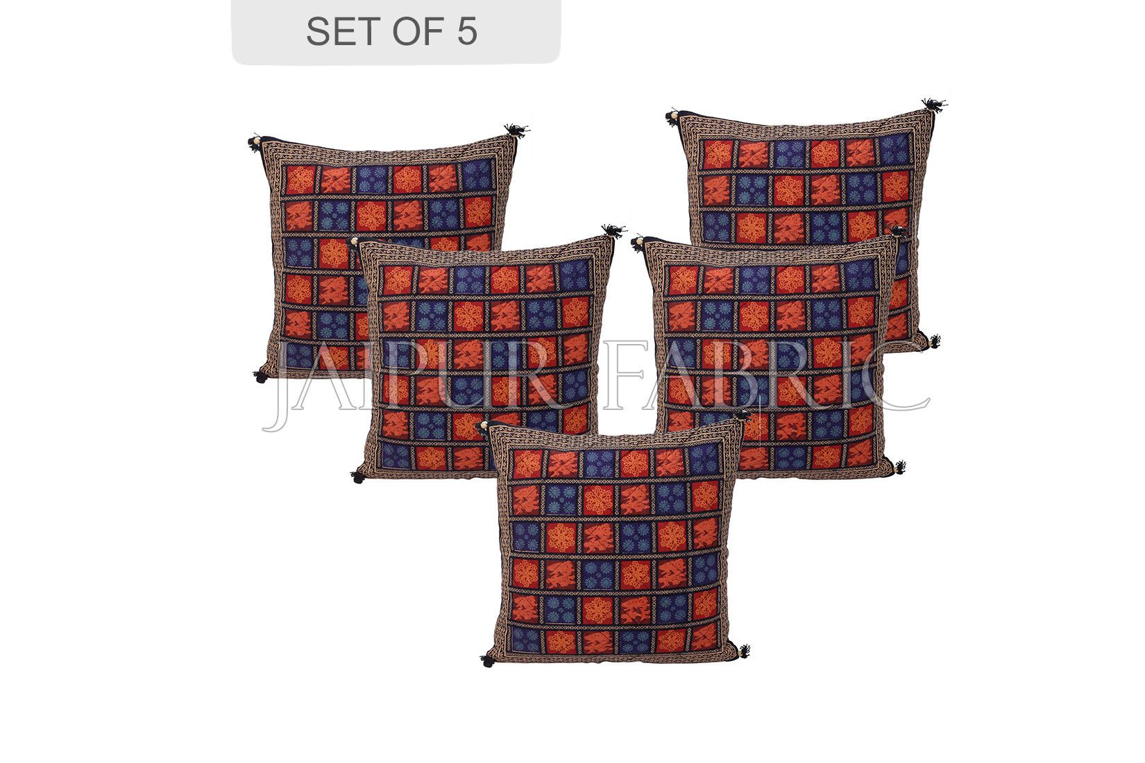 JaipurFabric® Black Border Garba Design Cotton Cushion Cover