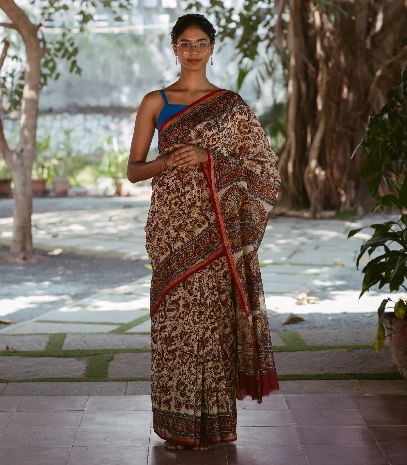 RmKV Cream Handloom Chanderi Cotton Saree With A Printed Kalamkari Design - view 3