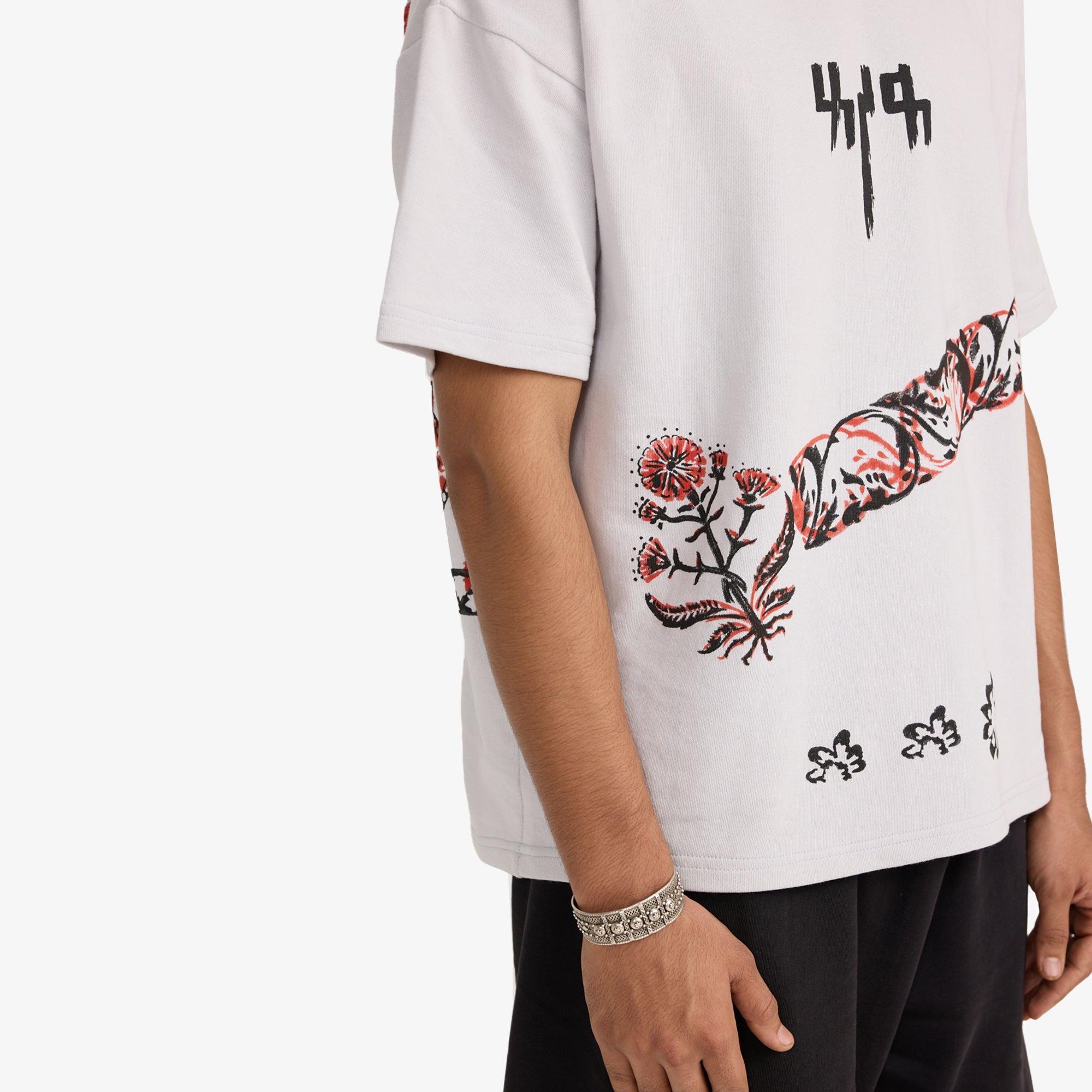 F A R A K | Grey Block Printed T-shirt { Grey/grey - view 4