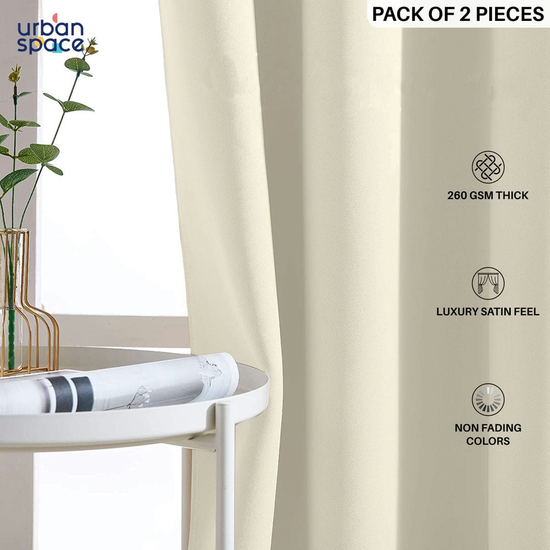 Urban Space -Home Furnishing Store Faux Silk Blackout Curtains, For Door and Window, Pack Of 2 Curtains - Beige - view 2