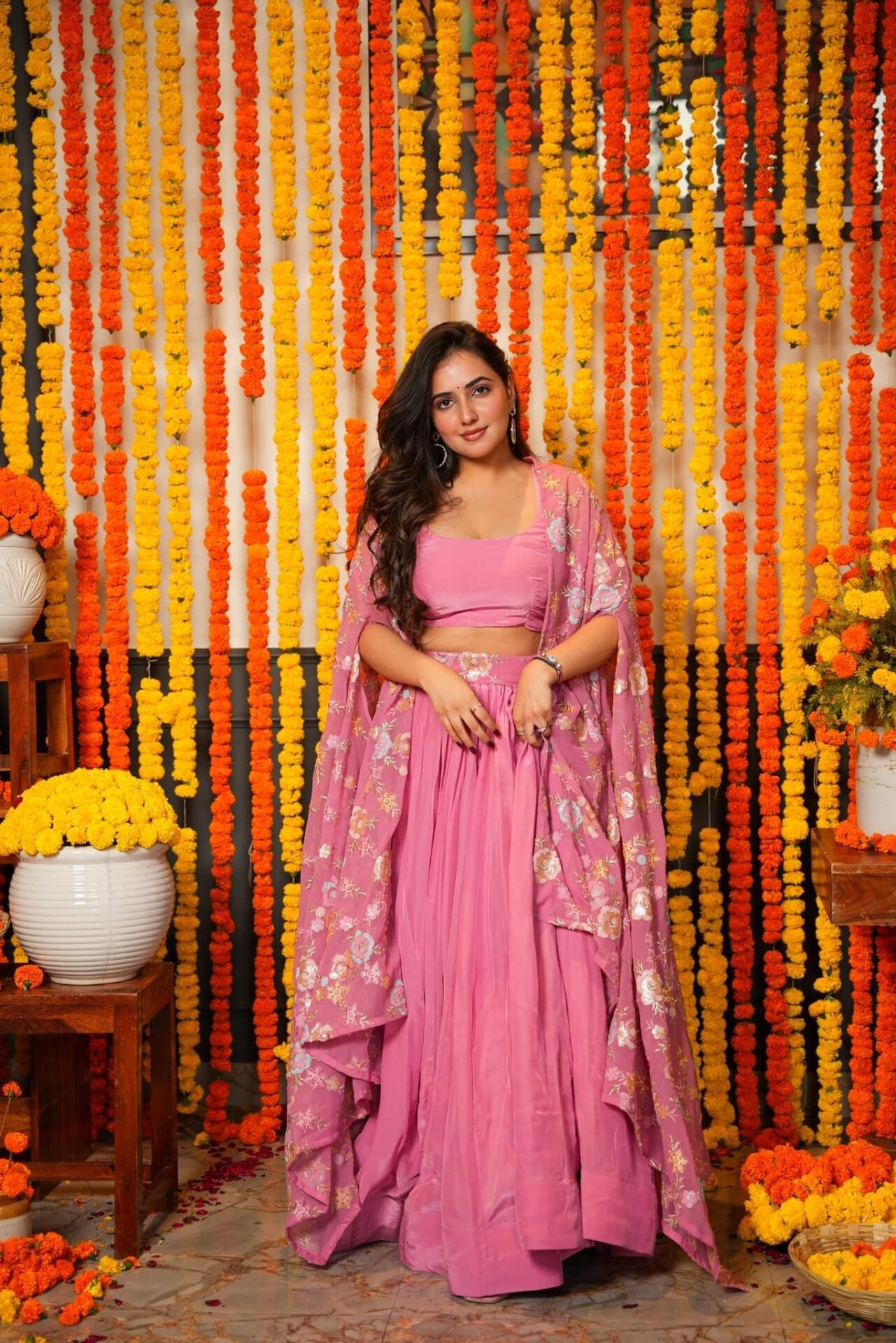 Idaho-o Gautami pink croptop-shrug set - view 2