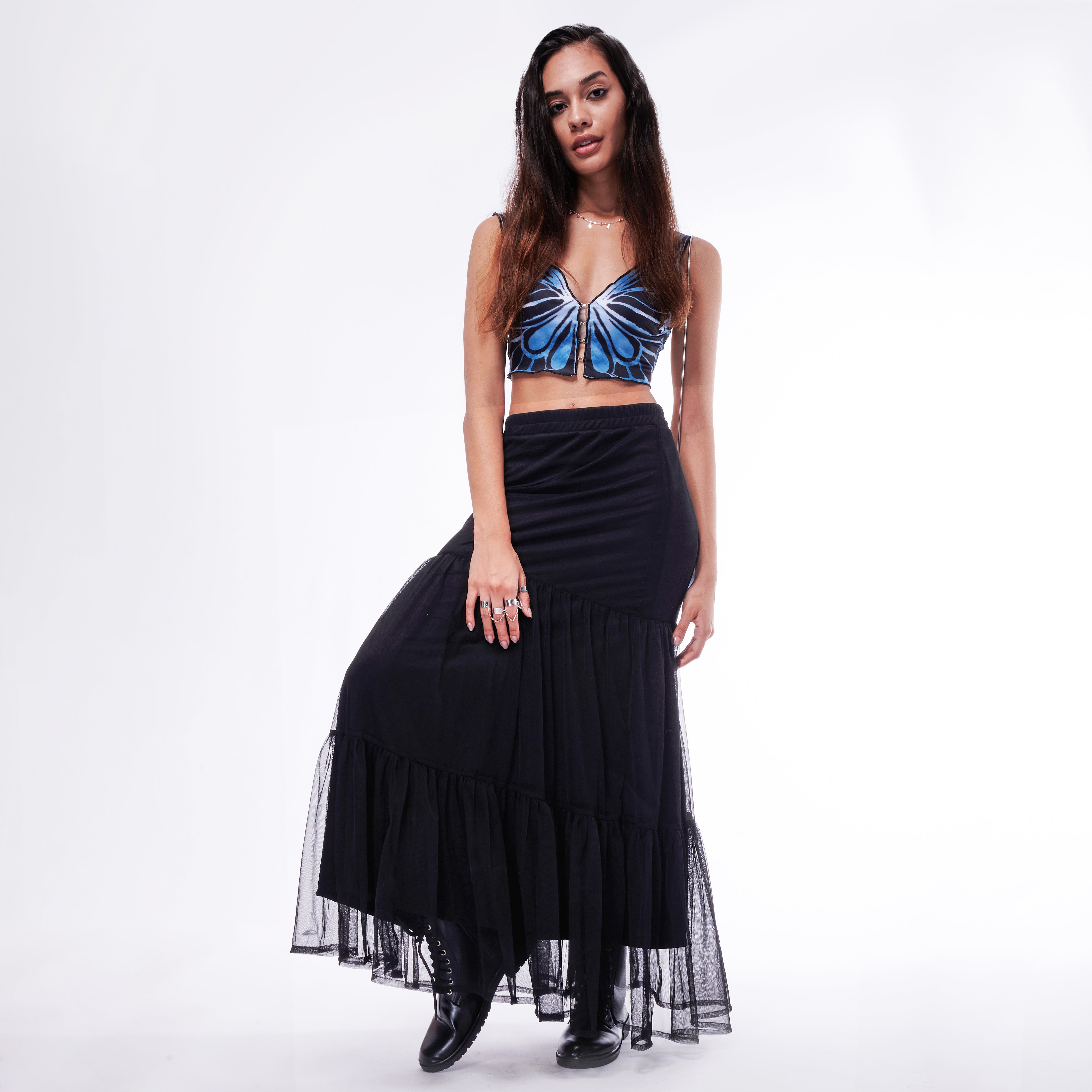 Mermaid Core Tier Black Mesh Maxi Skirt - view 2