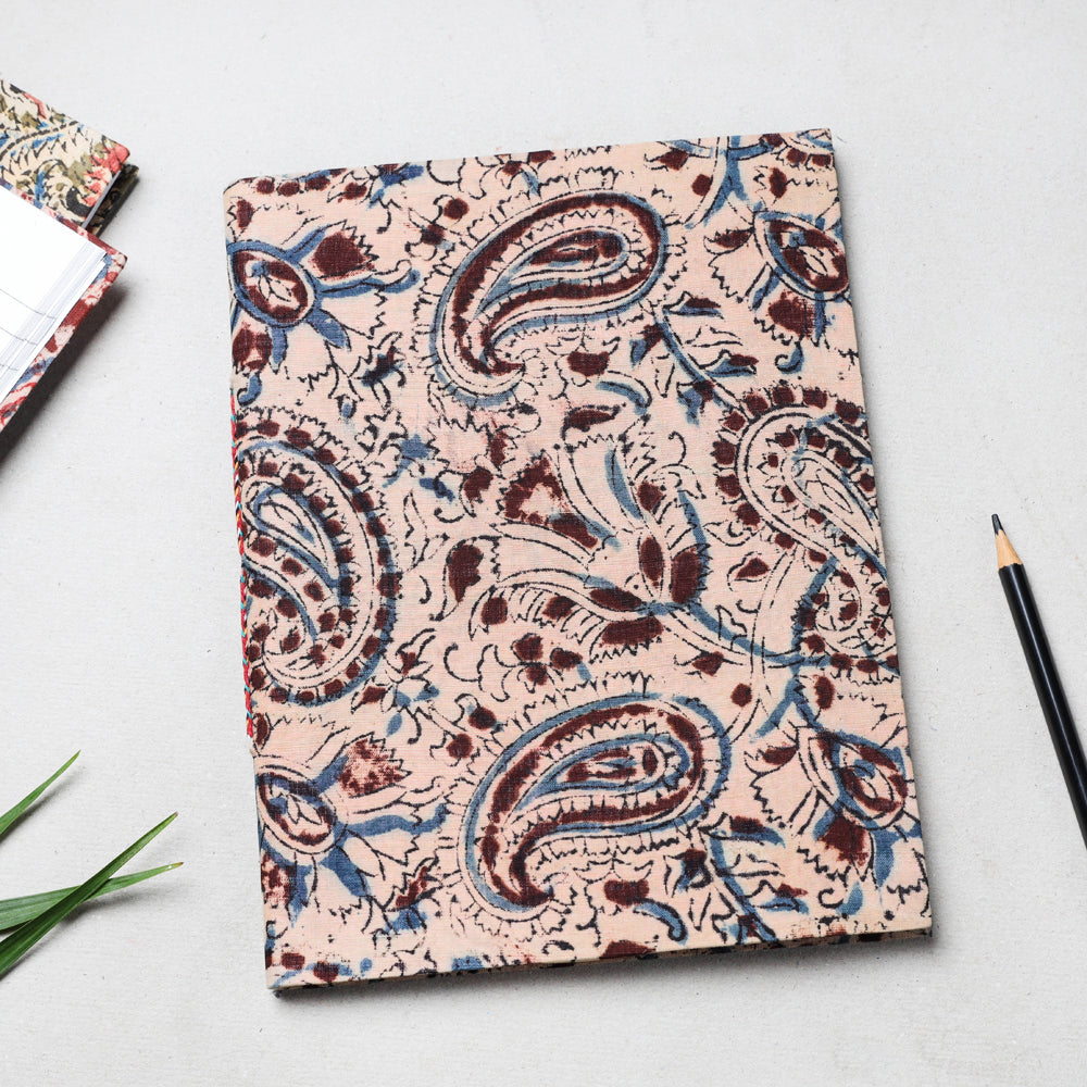CHUTNEY CRAFT STUDIO Beige - Kalamkari Fabric Cover Handmade Paper Notebook (23 x 18 cm)