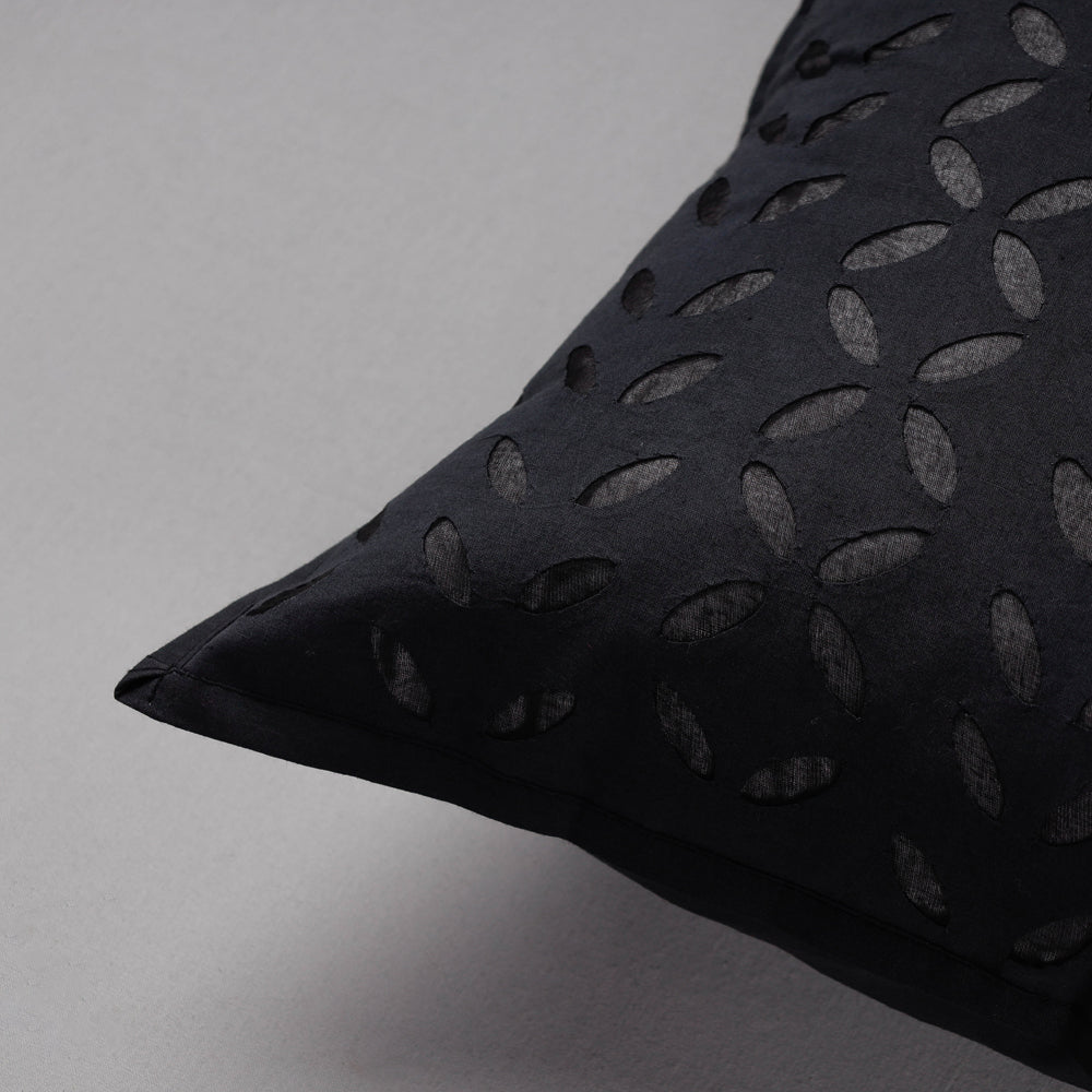 SHADES OF MARUDHARA Black - Cutwork Cotton Applique Cushion Cover (16 x 16 in) - view 2