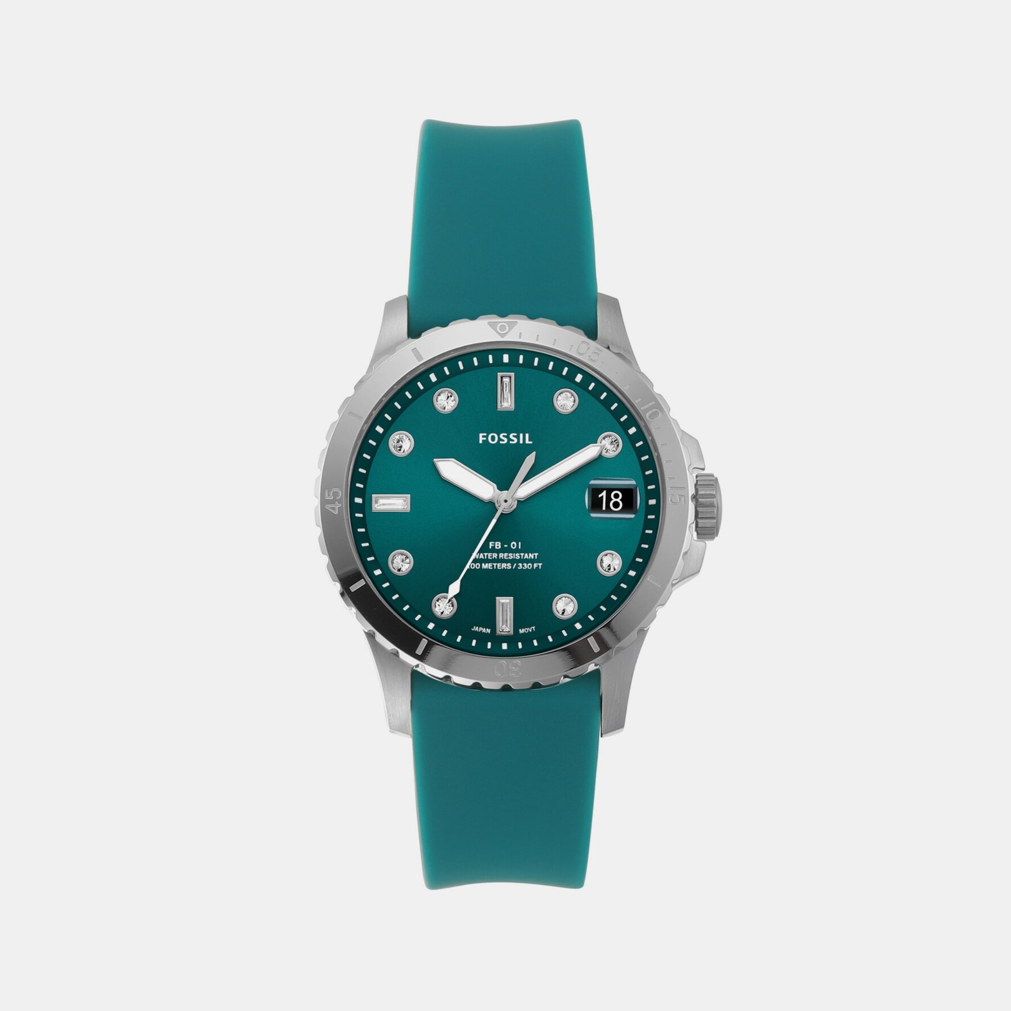 Fossil Fb-01 Women Quartz Green Dial Analog Silicone Watch ES5287