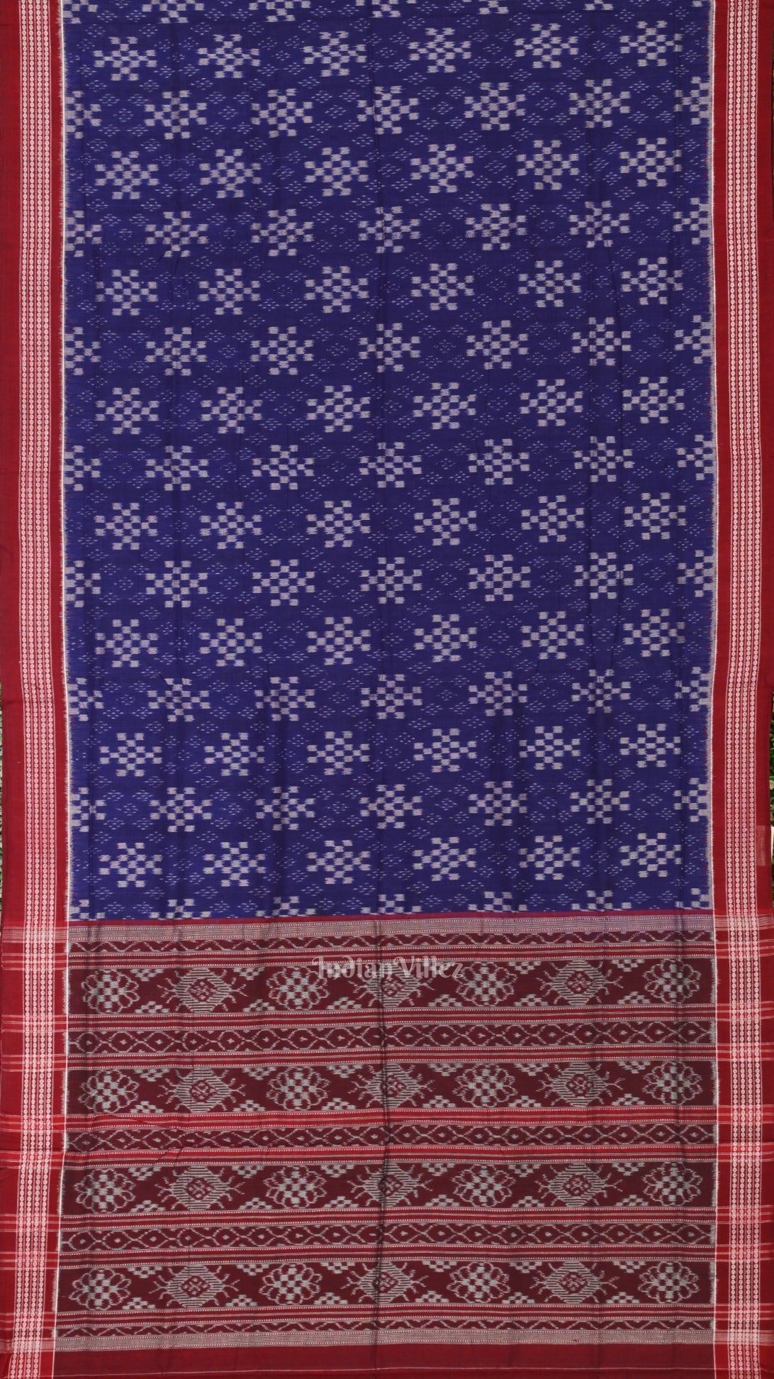 IndianVillèz Blue Maroon Pasapali Odisha Sambalpuri Pure Cotton Saree