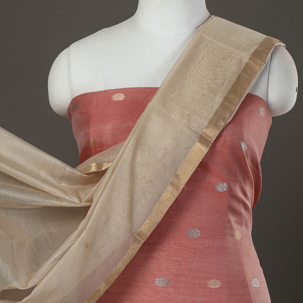 CHANDERI BY RAUPH KHAN Peach - 2pc Zari Buti Handloom Chanderi Silk Dress Material 09 - view 3