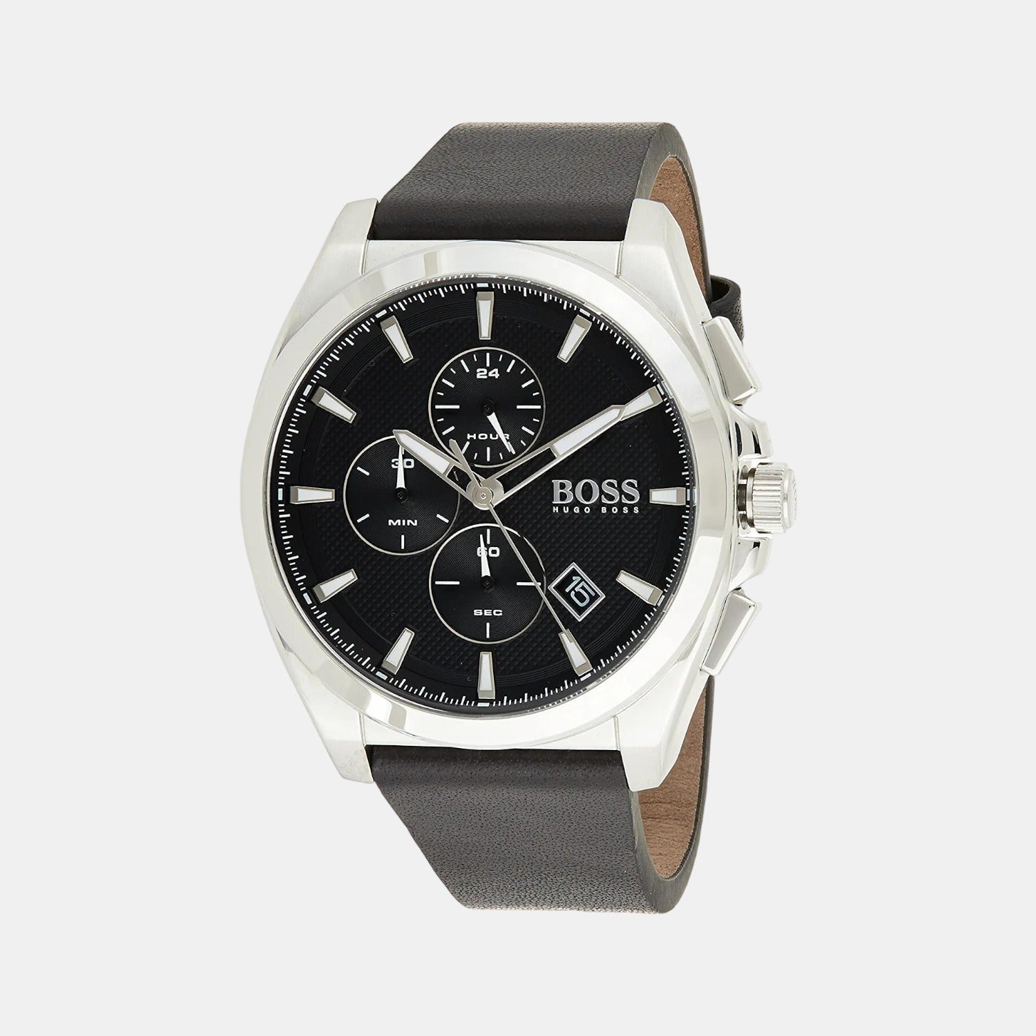 Boss Grandmaster Men Quartz Black Dial Chronograph Leather Watch 1513881
