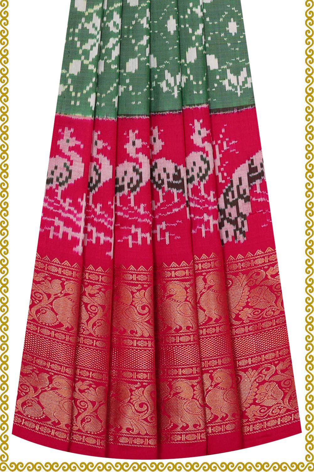 Kalanjali Ikat Green Pavada Unstitched Set