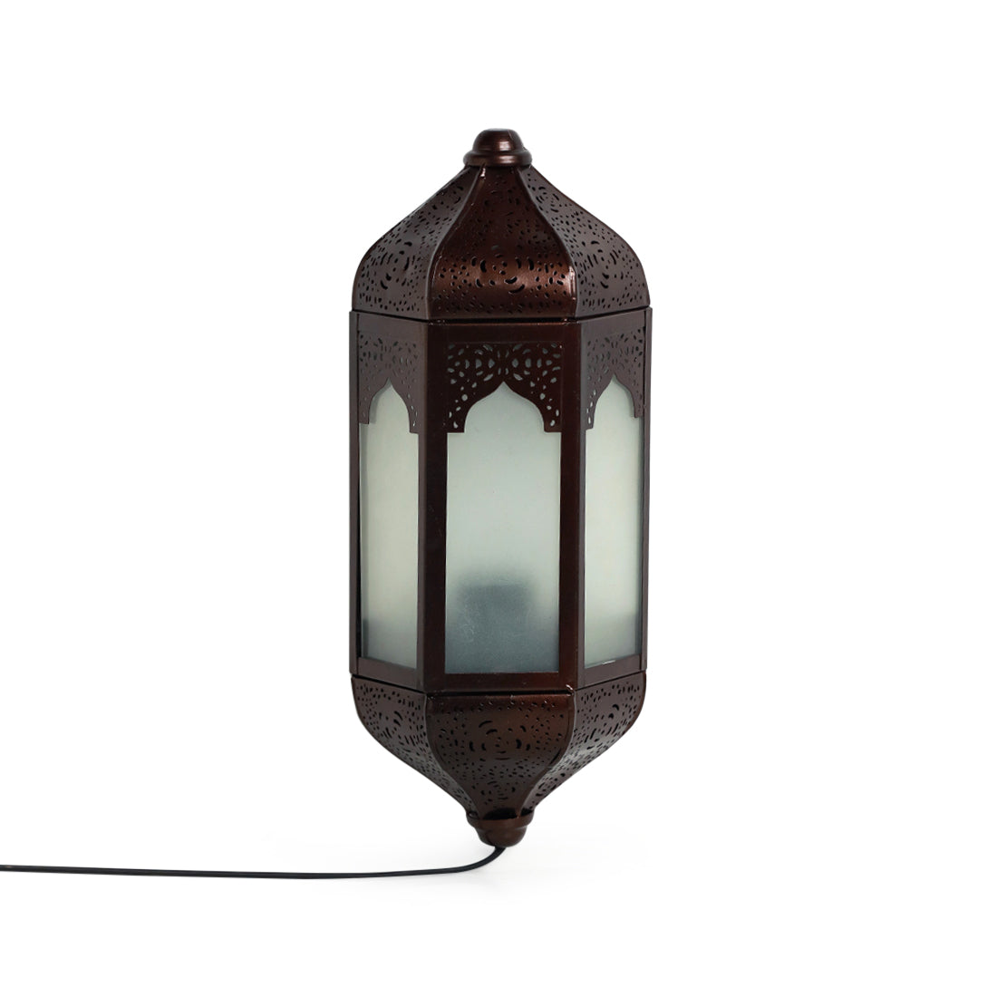 EXCLUSIVELANE 'Haveli Jharokha' Hand-Etched Iron Wall Lamp (14 Inch, Dark Brown) - view 3