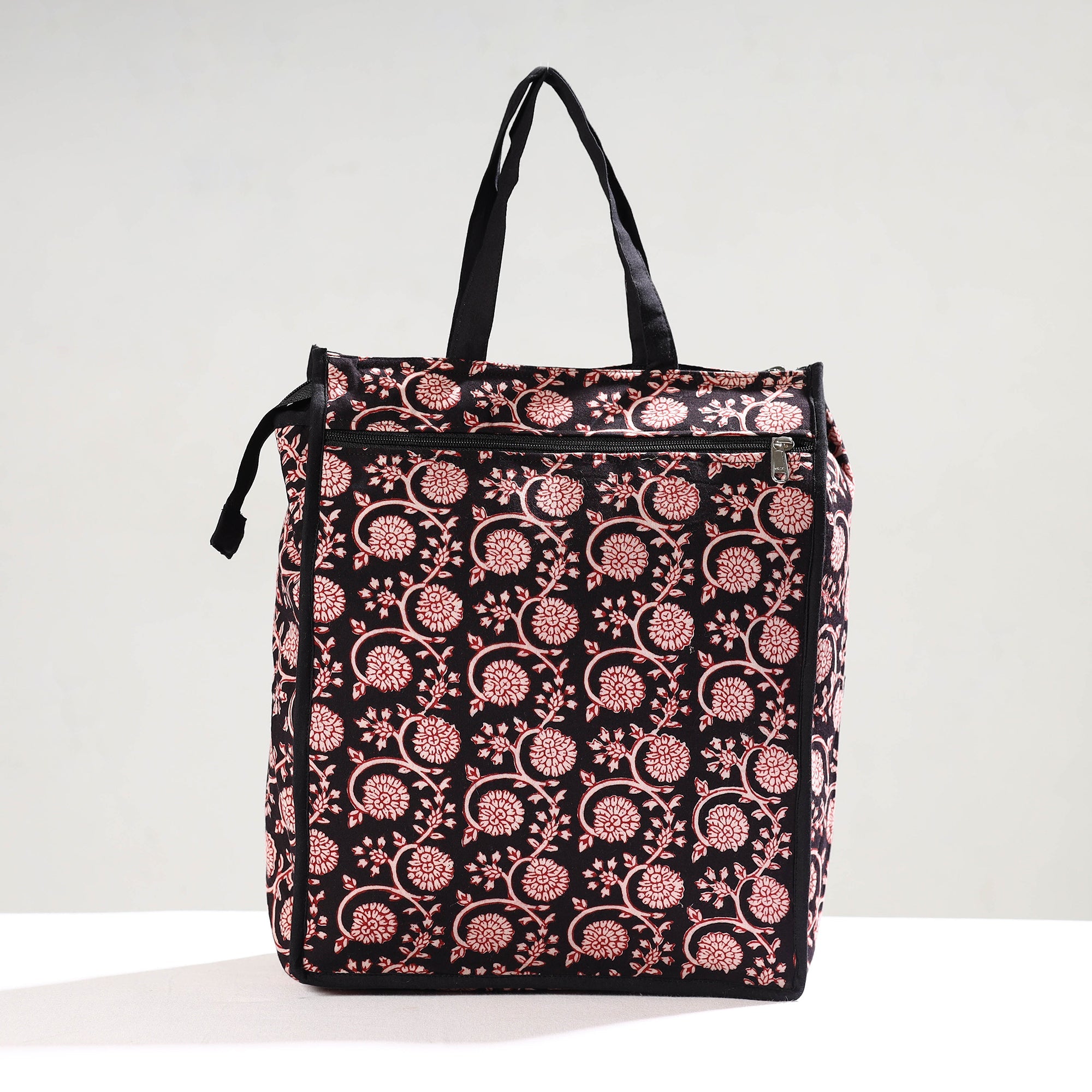 NOORI BAZAR Black - Handmade Bagh Block Printed Cotton Shopping Bag