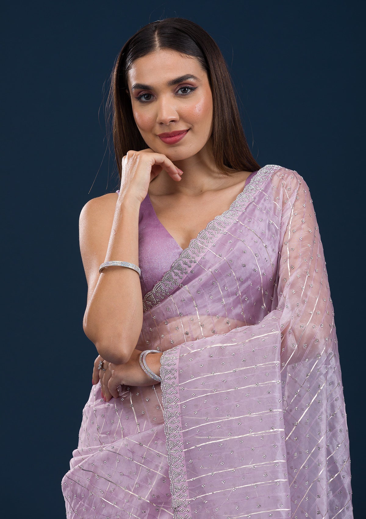 Koskii Lavender Stonework Tissue Saree – Women's - view 6