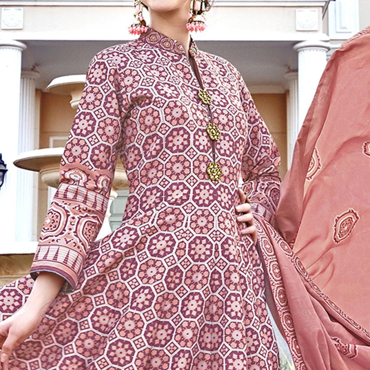Peachmode Seller Elegant Light Salmon Colored Partywear Designer Digital Patola Print Killer Silk Anarkali Suit - view 3