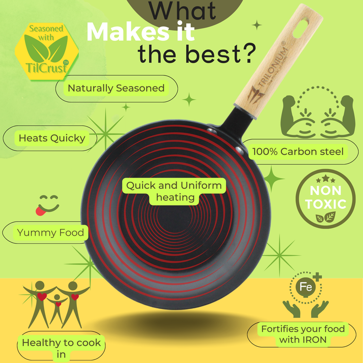 Trilonium Triple Seasoned Cast Iron CrockWok Kadhai | Gas & Induction Compatible | Black - view 18