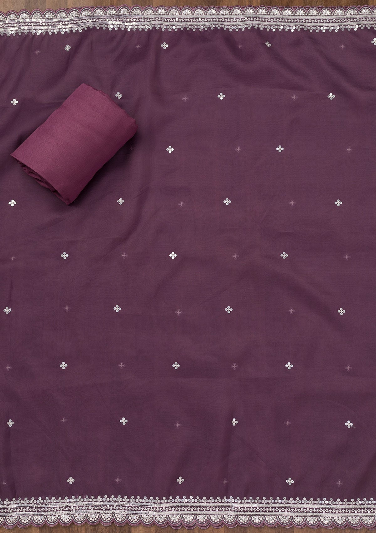 Koskii Purple Threadwork Tissue Unstitched Salwar Suit - view 5