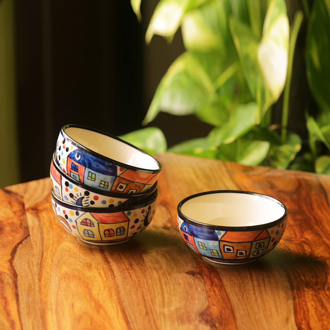 EXCLUSIVELANE 'The Serving Hut Goblets' Handpainted Serving Bowls In Ceramic (Set Of 4)