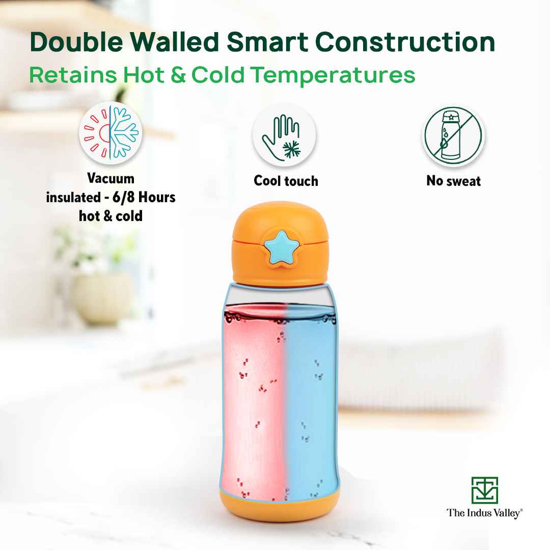 The Indus Valley Premium Stainless Steel Vacuum Insulated School Kid Water Bottle, Silicone Sippy & Bag,Leakproof Lid - view 5