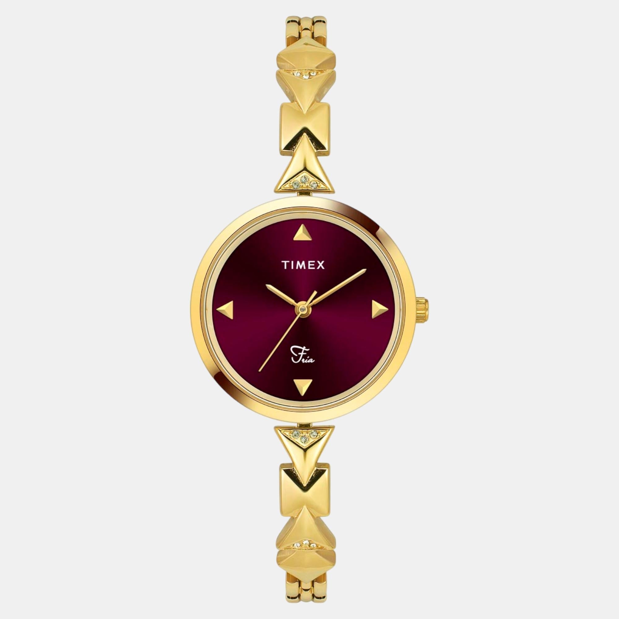 Timex Fria Women Quartz Burgundy Dial Analog Brass Watch TWEL18304