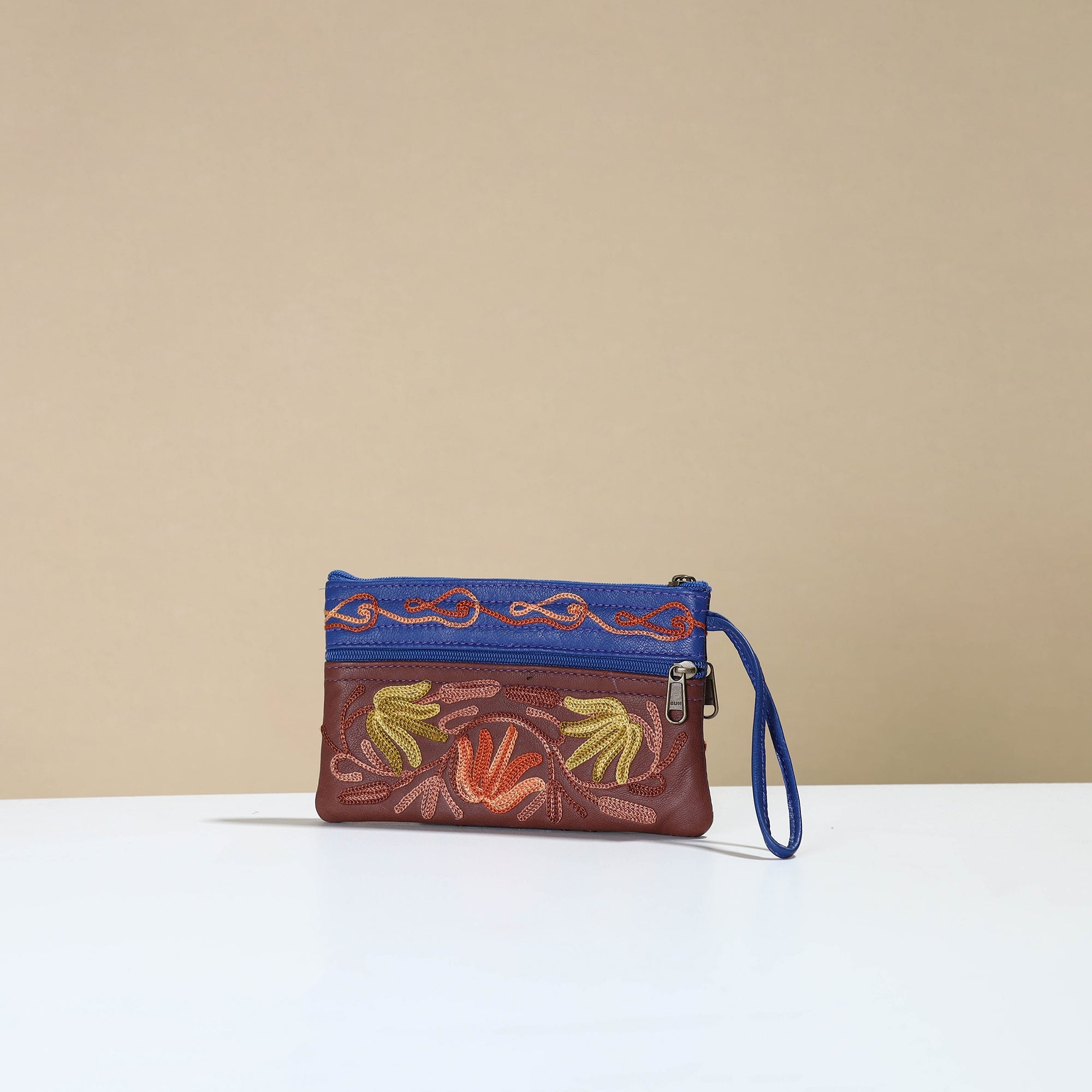 ITOKRI CRAFTS INITIATIVE Brown - Kashmiri Crewel Hand Embroidery Leather Clutch 12 - view 2