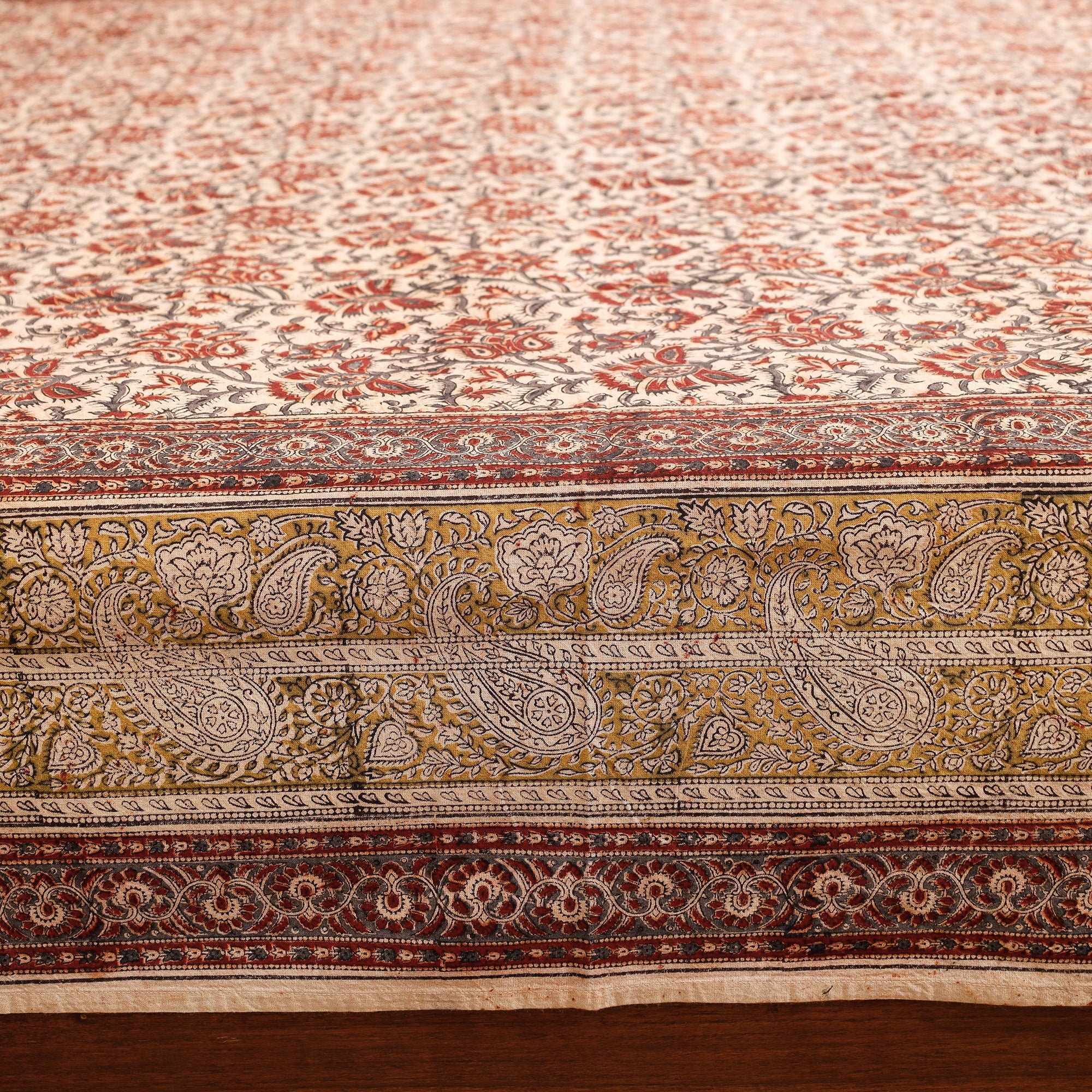 PITCHUKA SRINIVAS KALAMKARI PEDANA Beige - Pedana Kalamkari Block Printing Cotton Double Bed Cover (111 x 94 in) - view 2