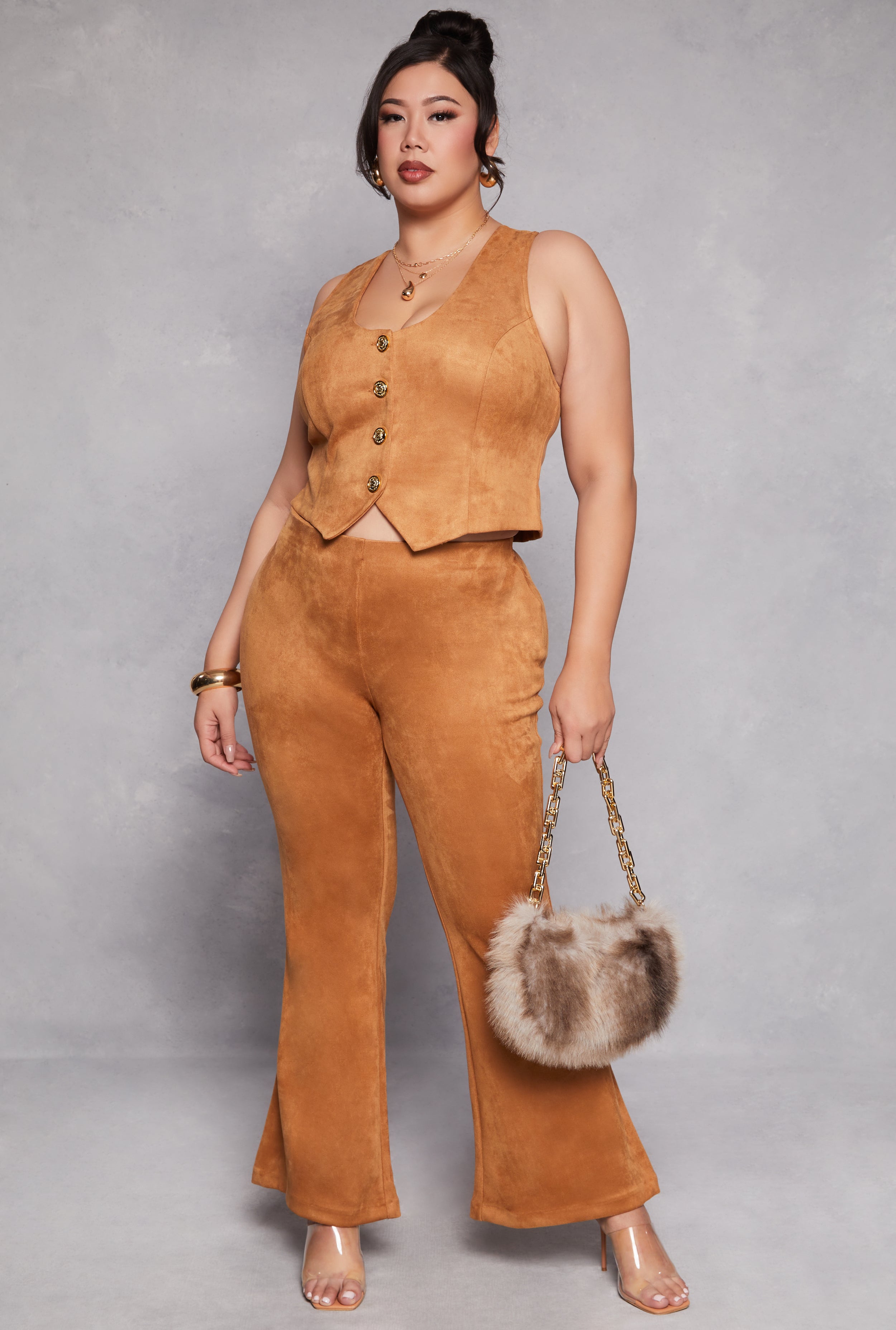 Rainbow Shops Plus Size Faux Suede Flare Pants