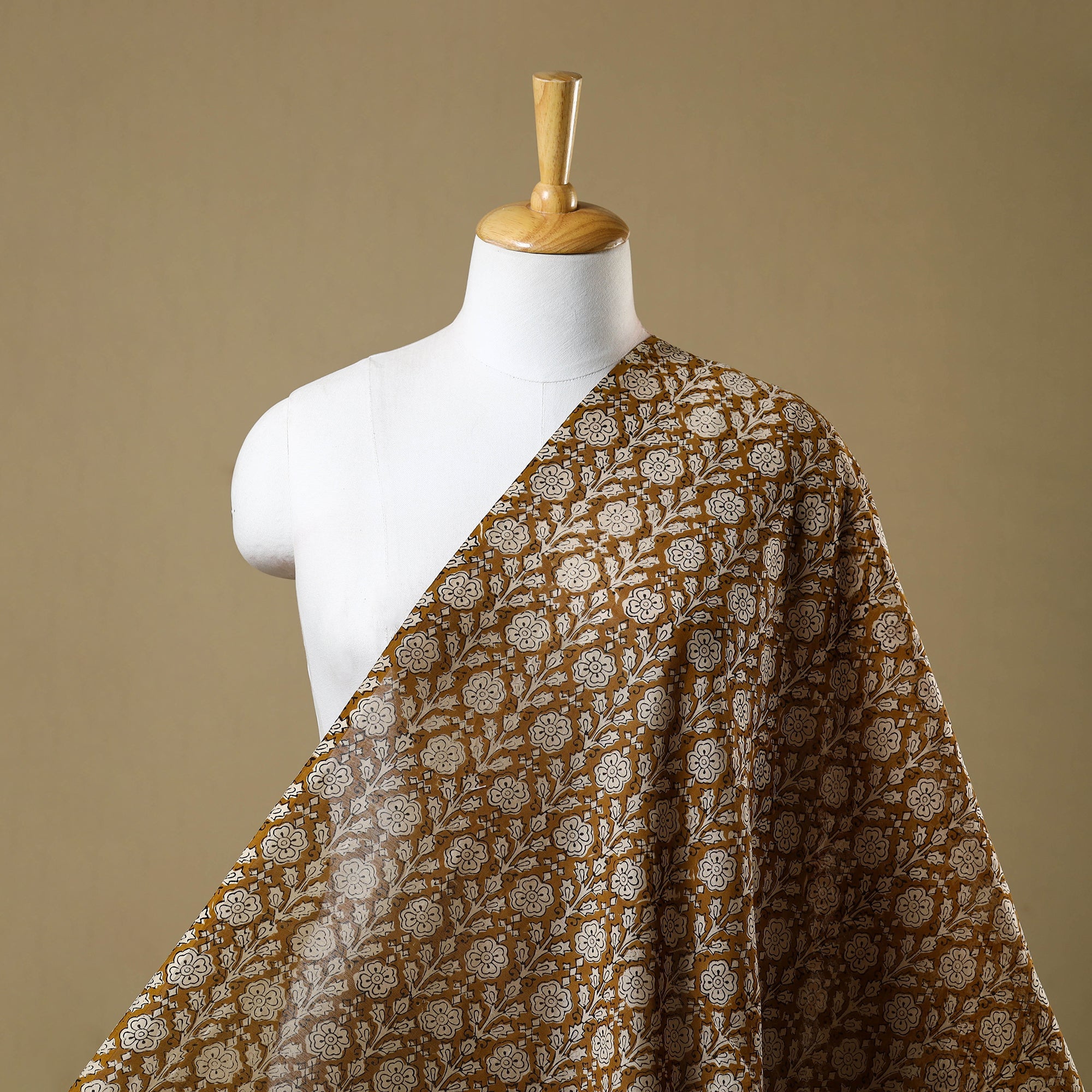 HAVELI CHRONICLES Brown - Hand Block Print Chanderi Silk Bagru Fabric 02