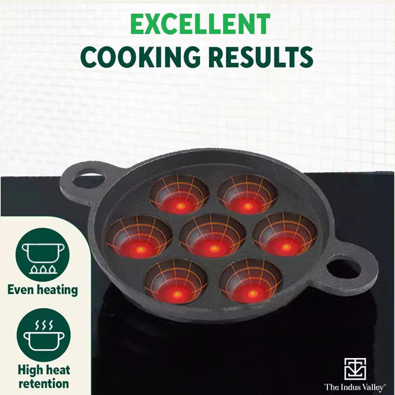 The Indus Valley Super Smooth 7 Pit/Cup Cast Iron Paniyaram/Appe Pan+ Free Spatula, Pre-seasoned, Natural Nonstick, 100% Pure, Toxin-free, 18.9cm, 2.2 - view 7