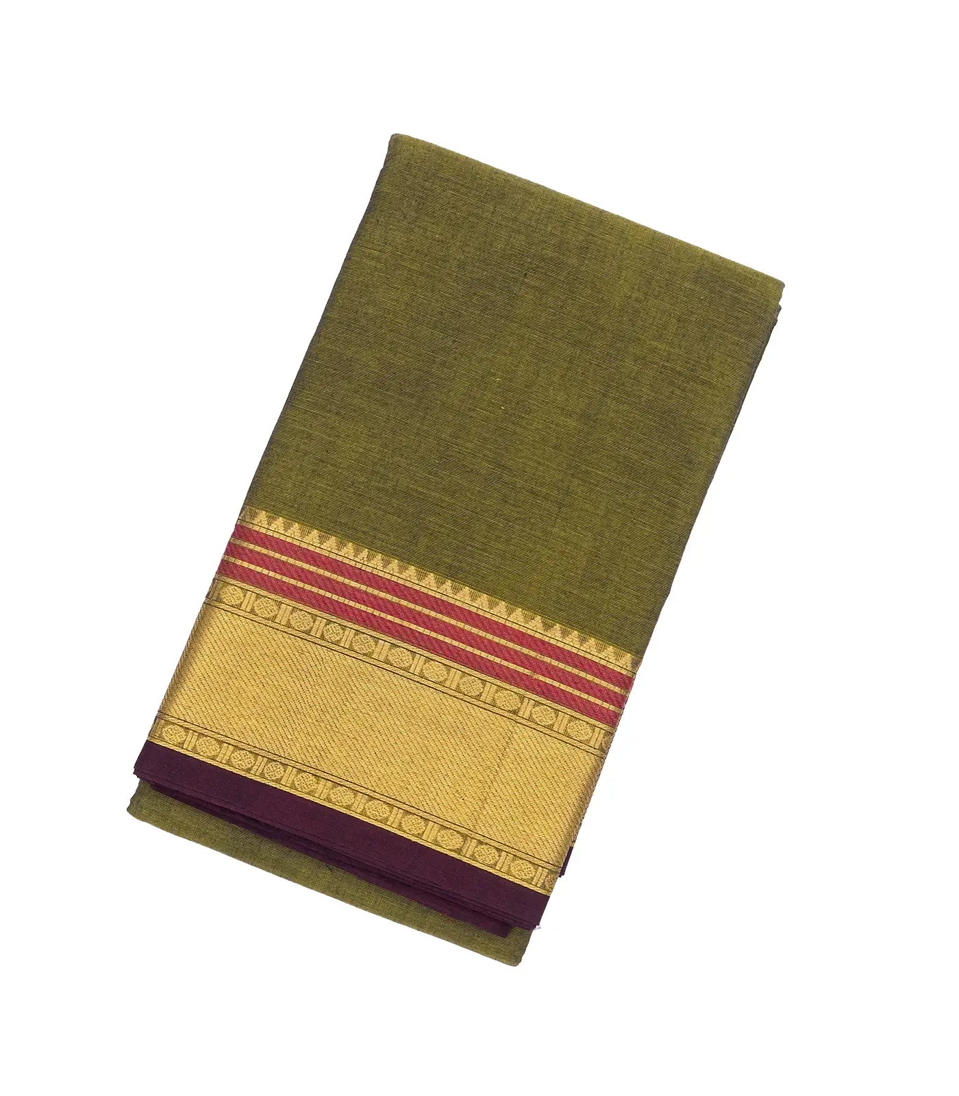 RmKV Shadow Green Handloom Kanchi Cotton Saree With Lotus Buttas