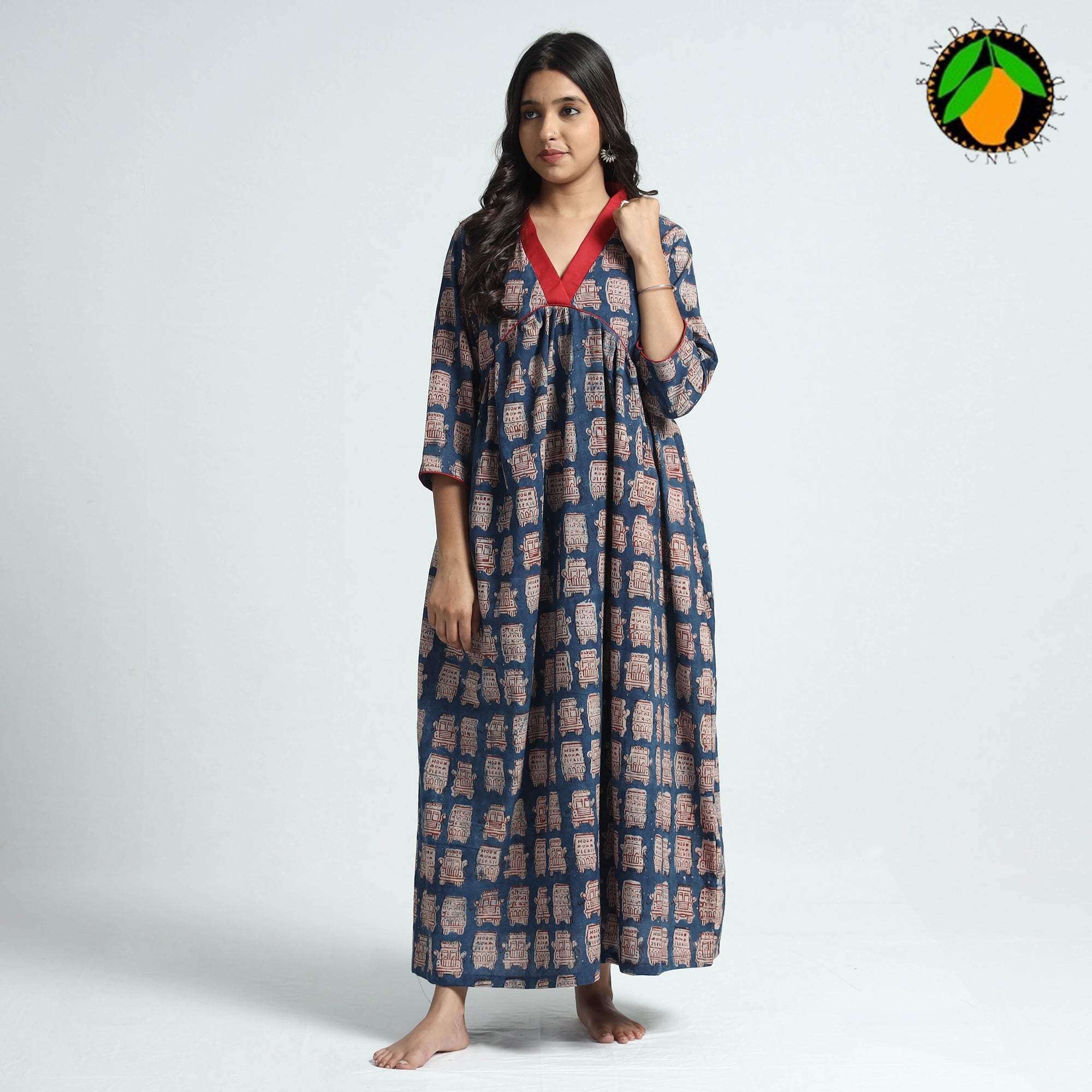 ITOKRI CASUALS Blue - Bindaas Art Block Printed Cotton Dress