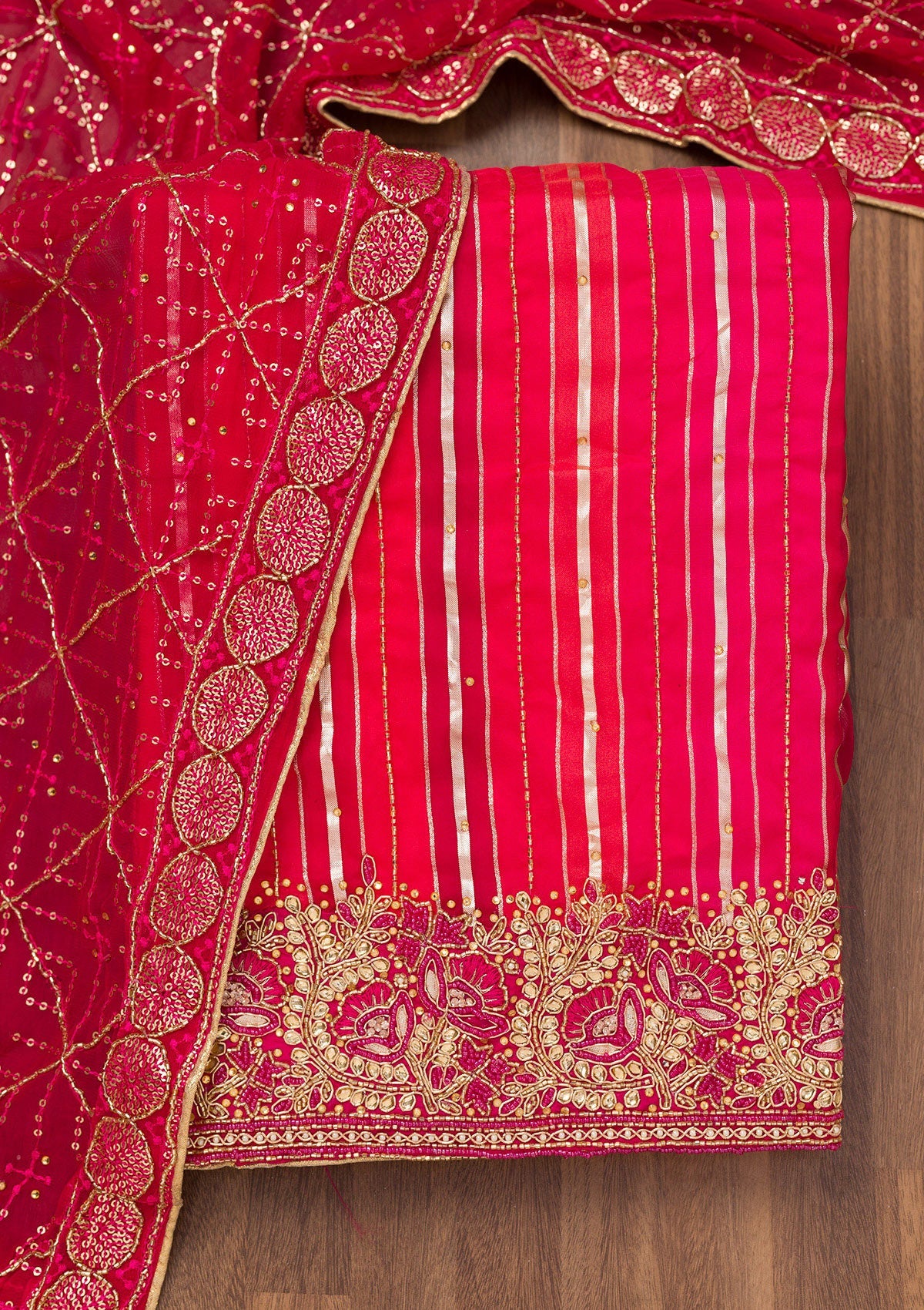 Koskii Rani Pink Zariwork Semi Crepe Unstitched Salwar Suit - view 5