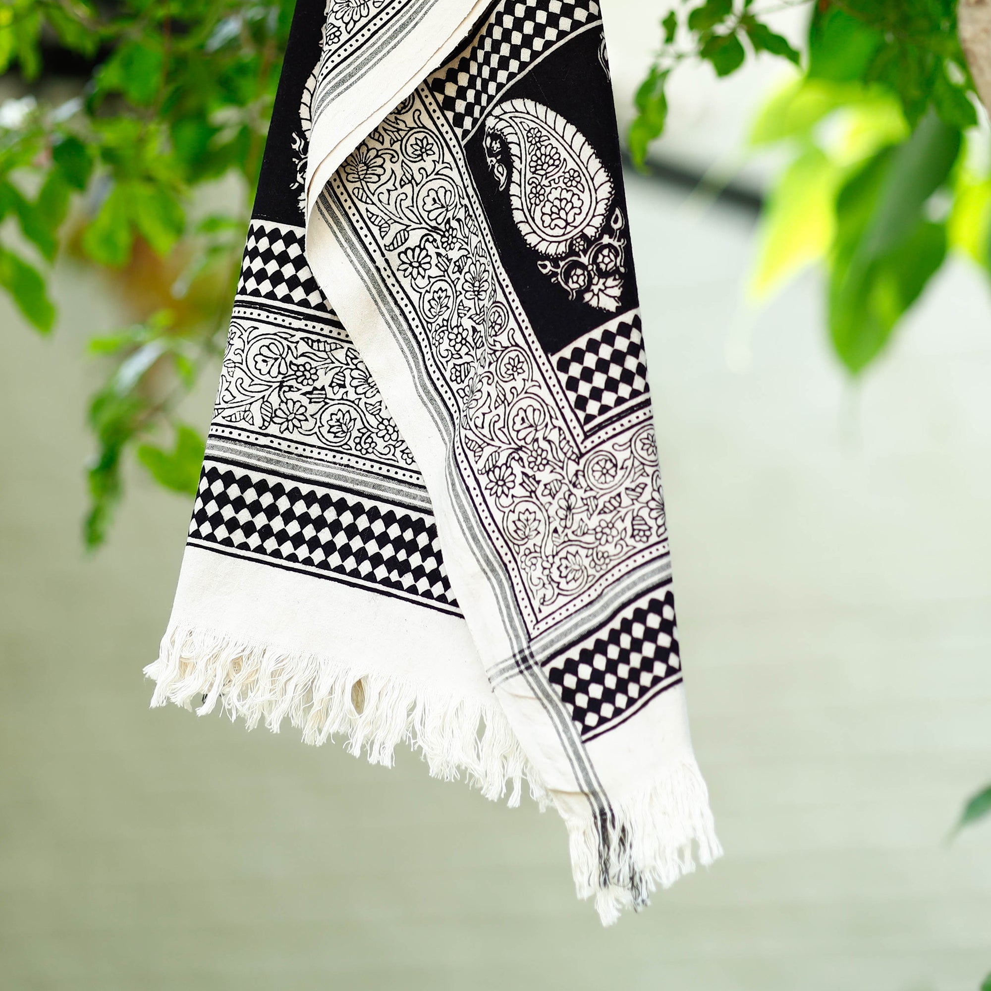 BAGH PRINTS BY UMAR FARUK KHATRI Black - Bagh Hand Block Printed Handloom Cotton Towel - view 2