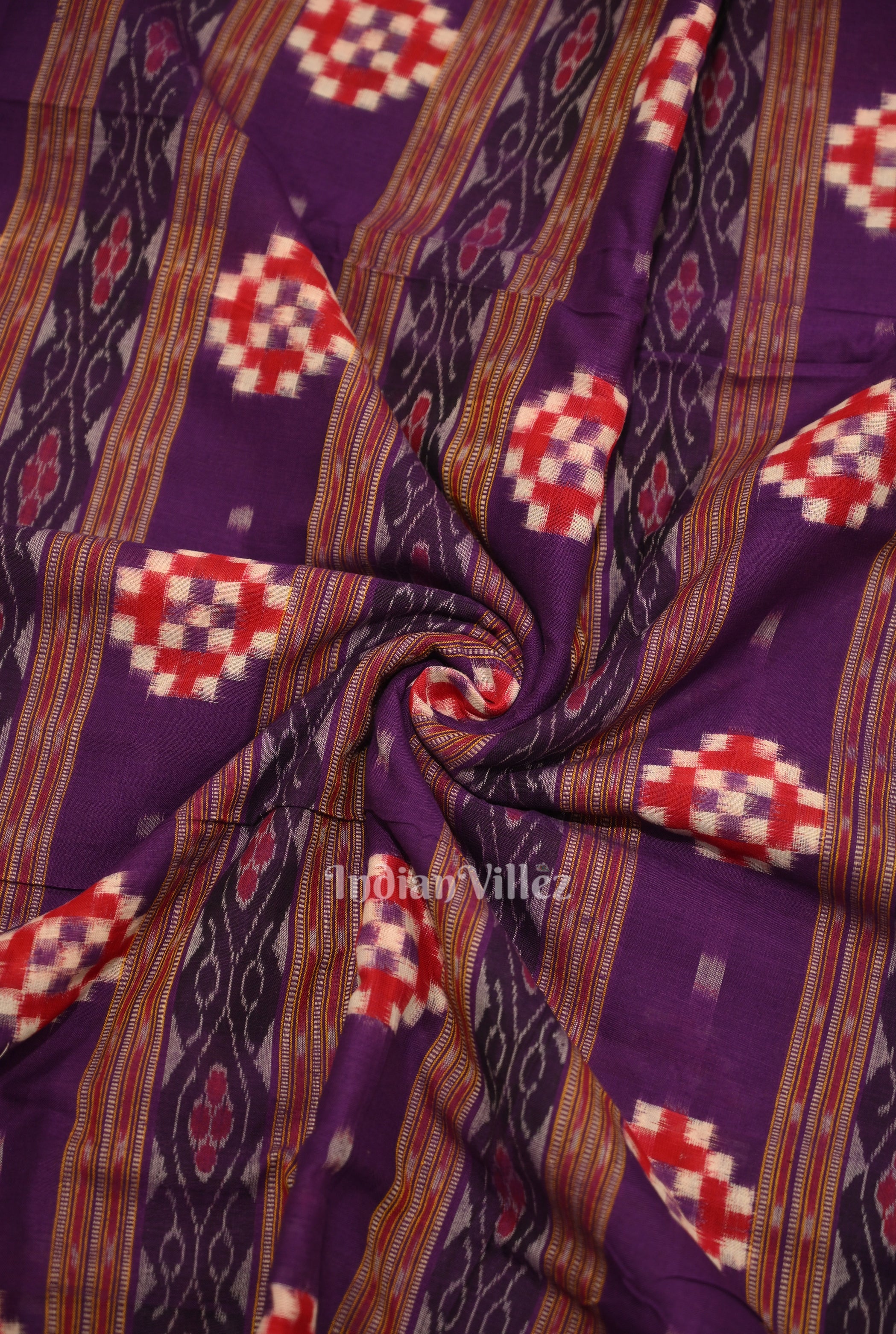 IndianVillèz Grape Purple Pasapali Sambalpuri Ikat Cotton Fabric