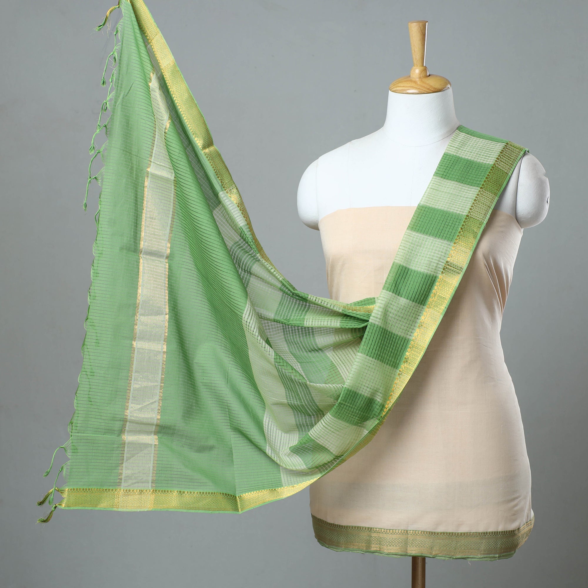 SOUTH KARGHA Beige - 3pc Handloom Cotton Mangalagiri Dress Material 01