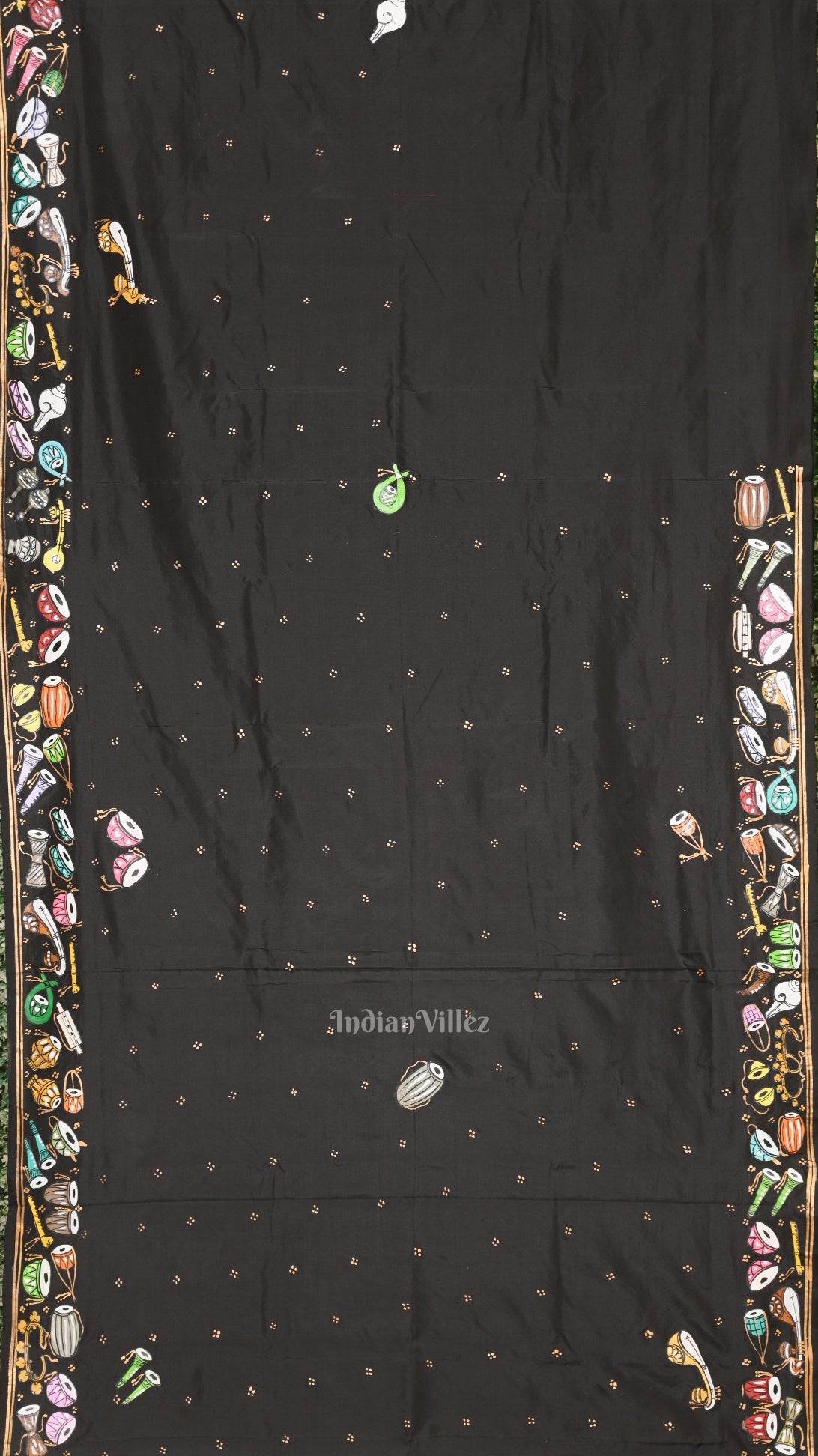IndianVillèz Black Sitar Instrument Hand-Painted Pattachitra Saree - view 3