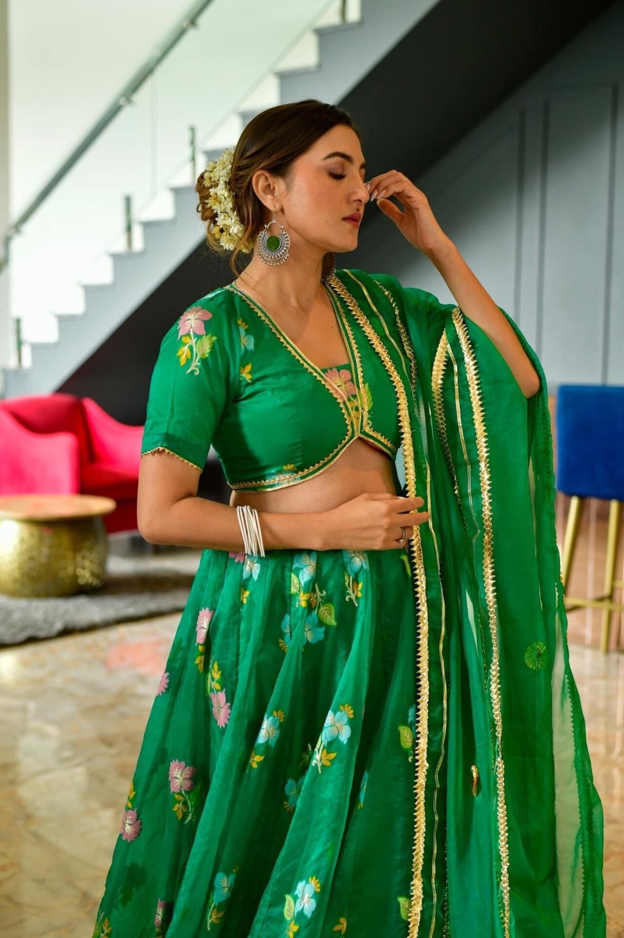 Idaho-o Aisha green organza lehenga choli set - view 6