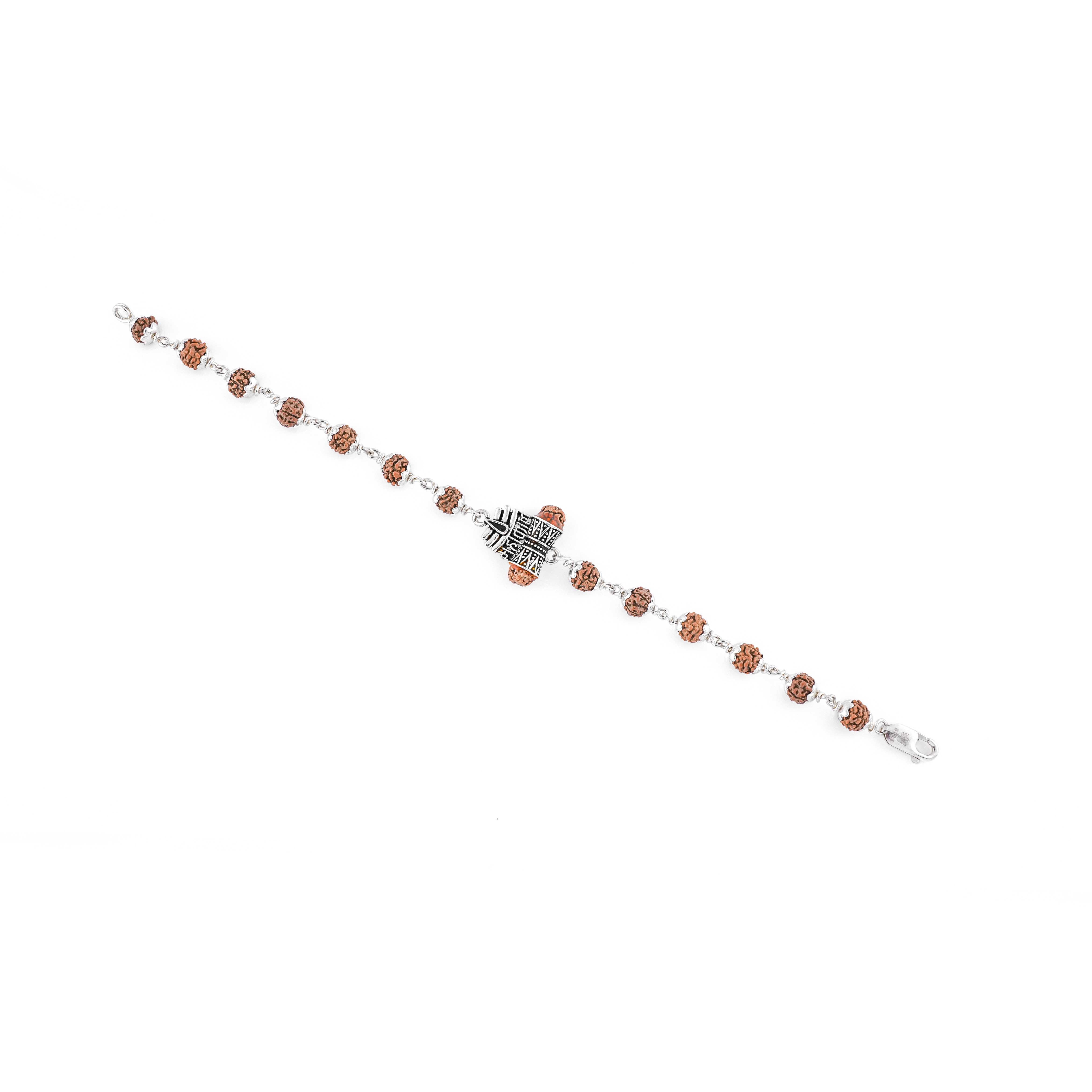 Prinjal Jewellers Rudraksha Silver Trinetra Mahakaal Bracelet - view 4
