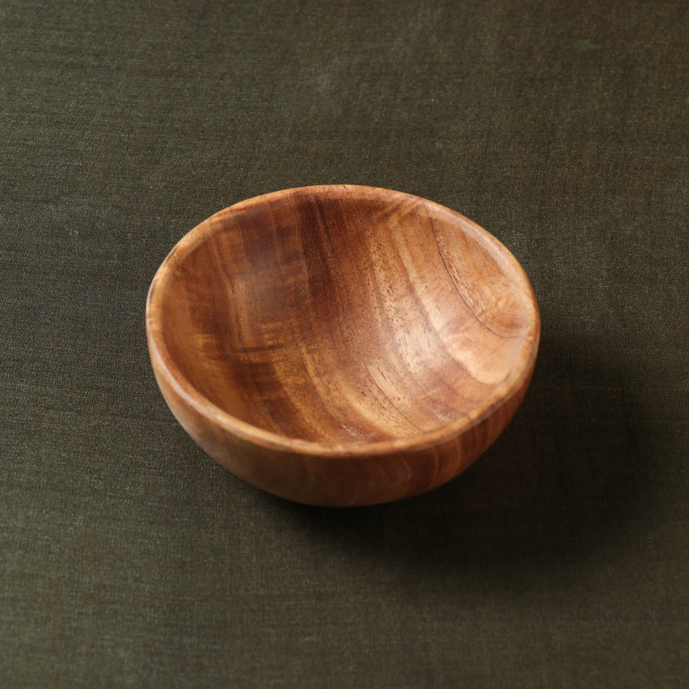 TORA CREATIONS Brown - Hand Carved Natural Neem Wood Bowl (4 in)