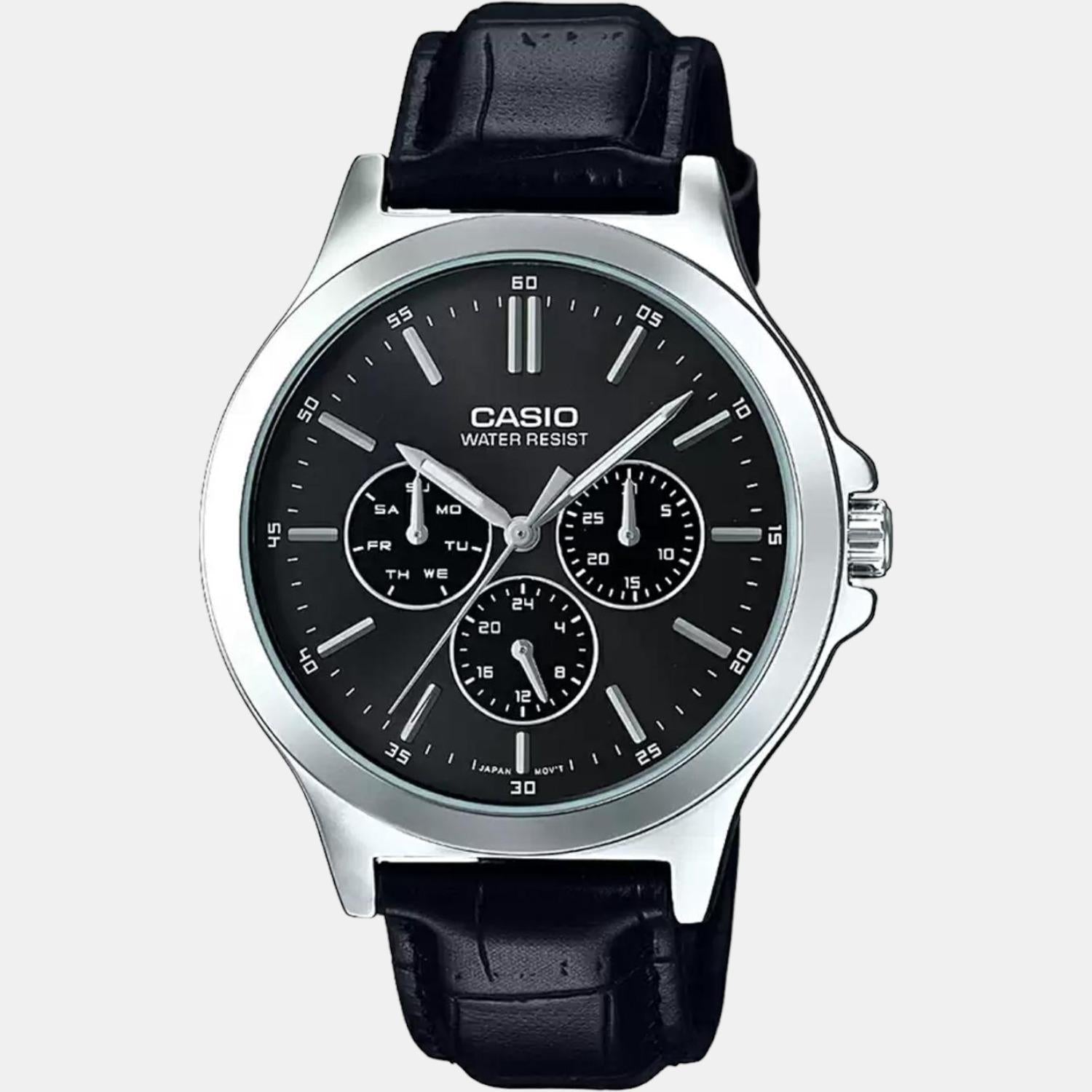 Casio Enticer Men Quartz Black Dial Multi-Function Leather Watch A1176 - view 2