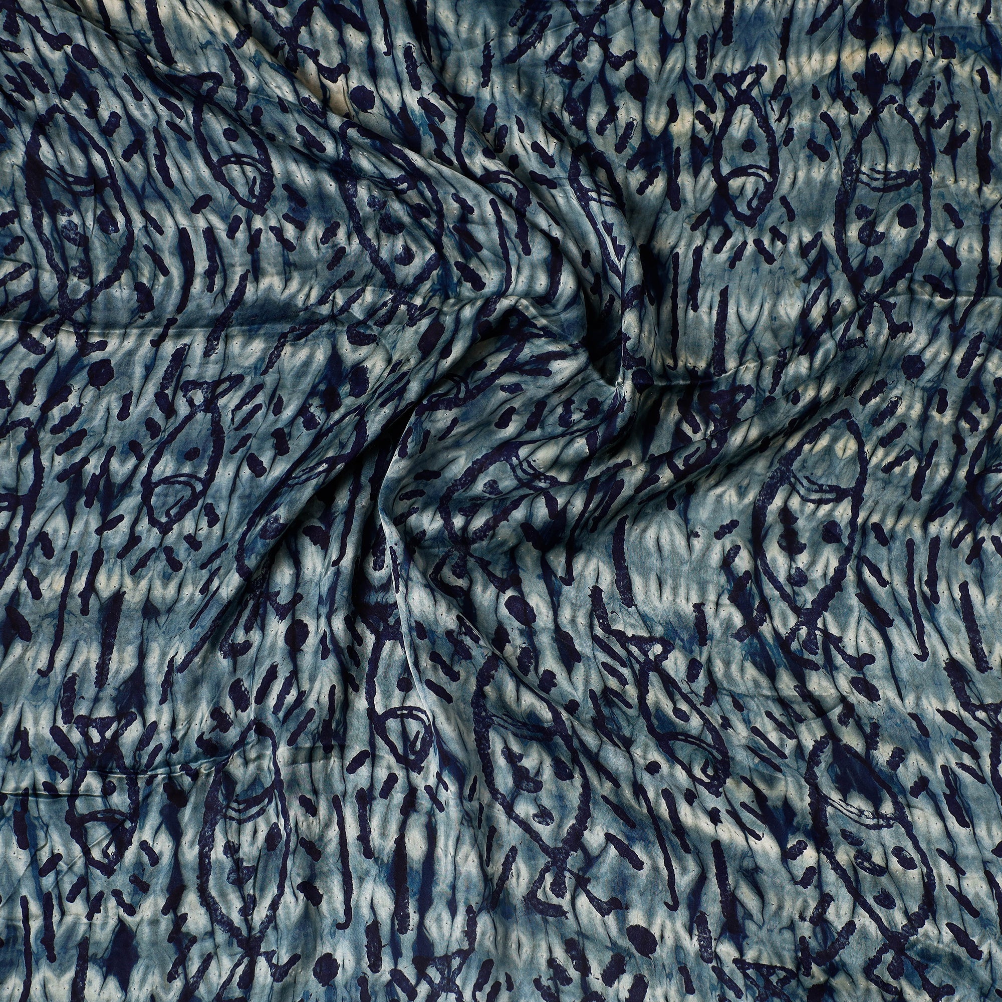 KACHCHH JI CHHAAP Blue - Ajrakh Block Printed Modal Silk Precut fabric - (0.8 meter) - view 2