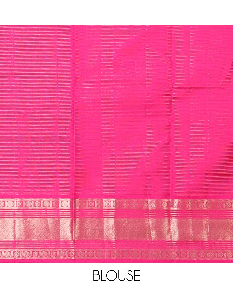 Pothys Blue checked silk saree with self traditional zari border & striped zari design pallu - view 5